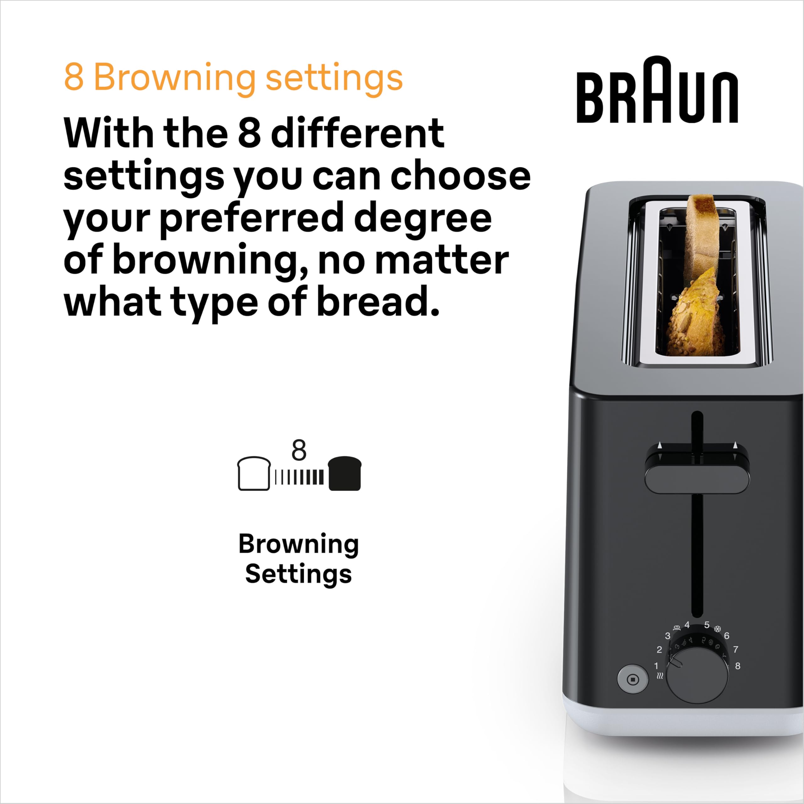 Braun Household HT 3110 WH Broodrooster, lange sleuf, extra brede broodrooster, uitneembare kruimellade, opwarm- en ontdooifunctie, 7 roostergraden, apart broodjesopzetstuk, wit