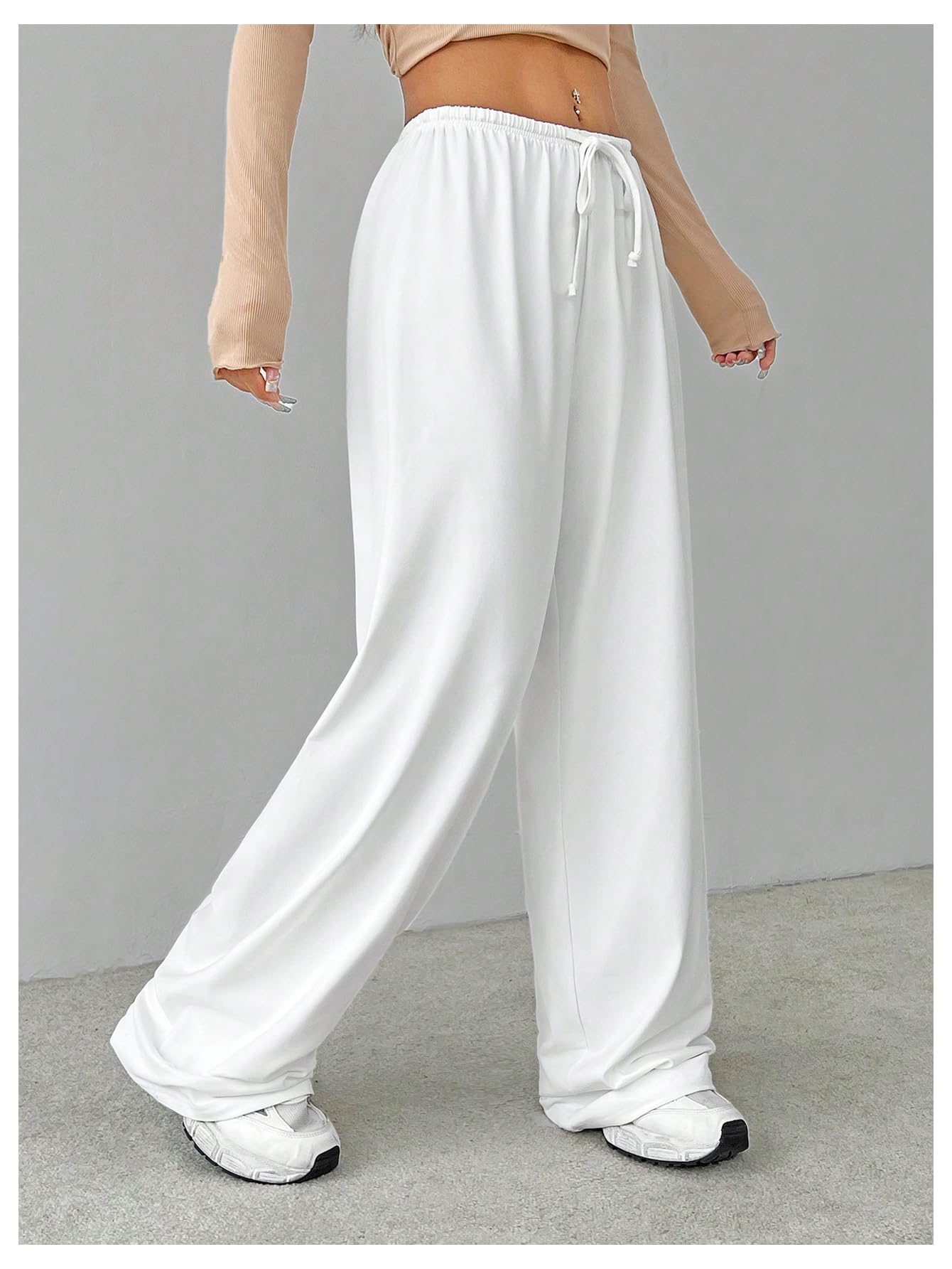 Verdusa Women's Loose Wide Leg Sweatpants Elastic Drawstring Waist Casual Long Pants