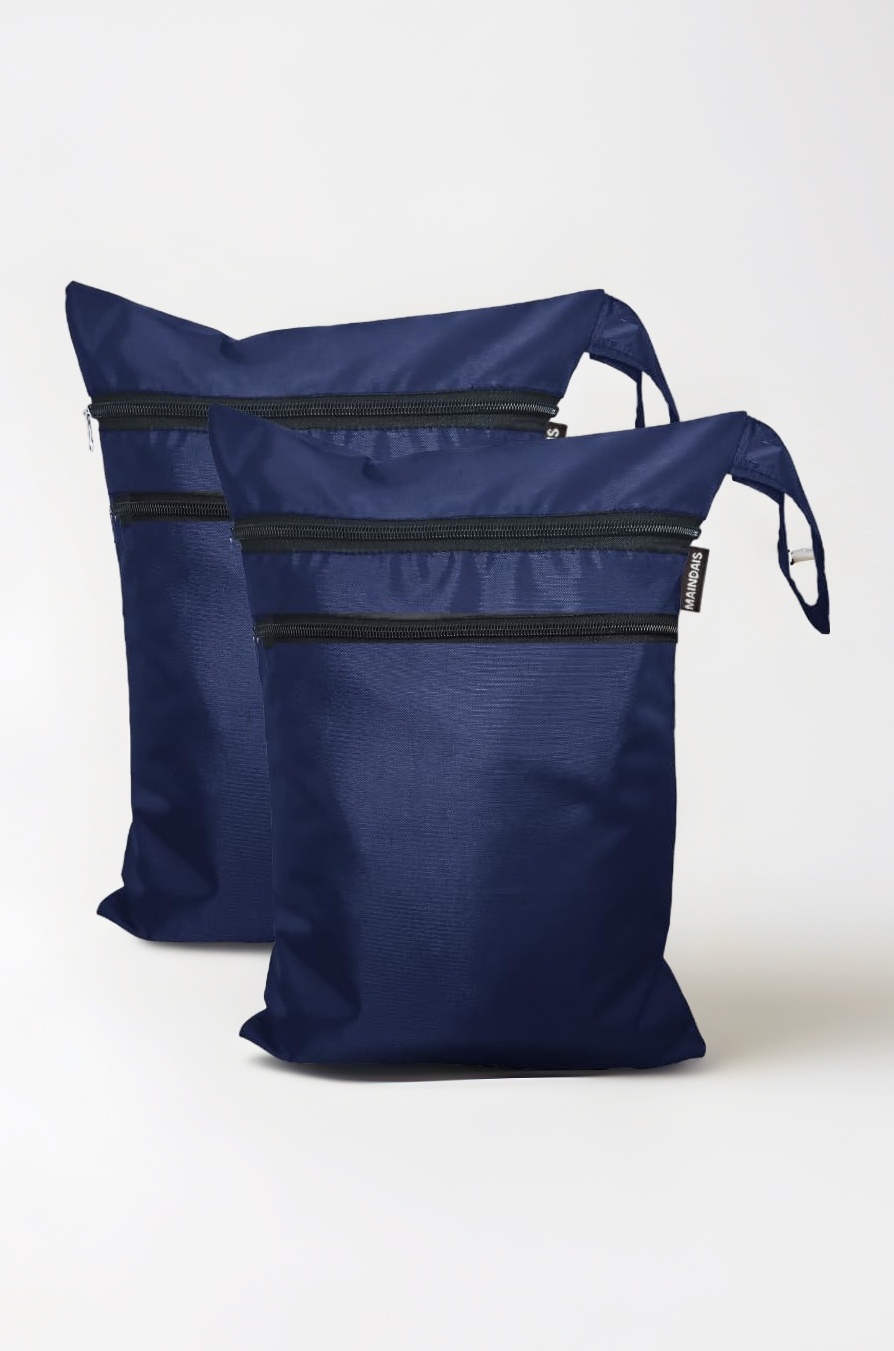 Waterproof Wet Bag, Washable, Reusable for Travel, Beach, Pool, Stroller, Diapers, Dirty Gym Clothes, Wet Swimsuits,Toiletries with Extra Pocket Zipper(Pack of 2) (Pack of, Blue)