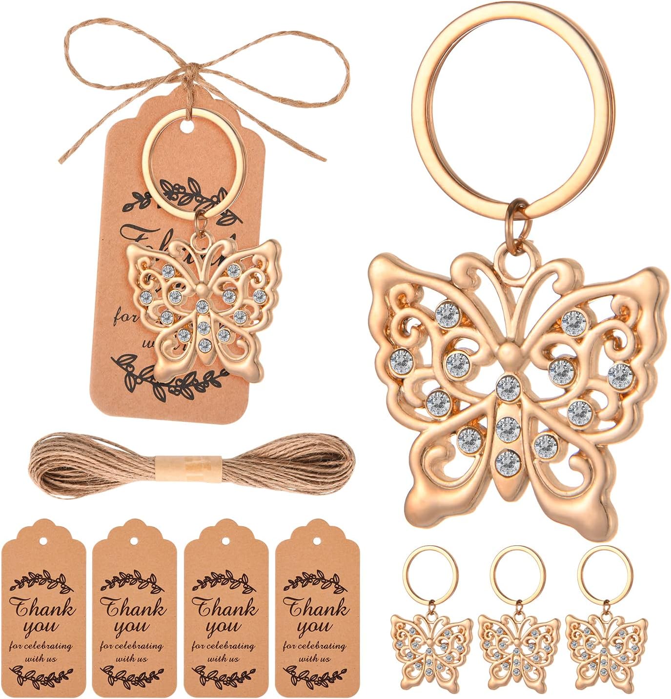 24Pcs Butterfly Design Keychain&Keyring Favors for Baby Shower&Wedding,Party Gifts,with Tags and Silk Bags