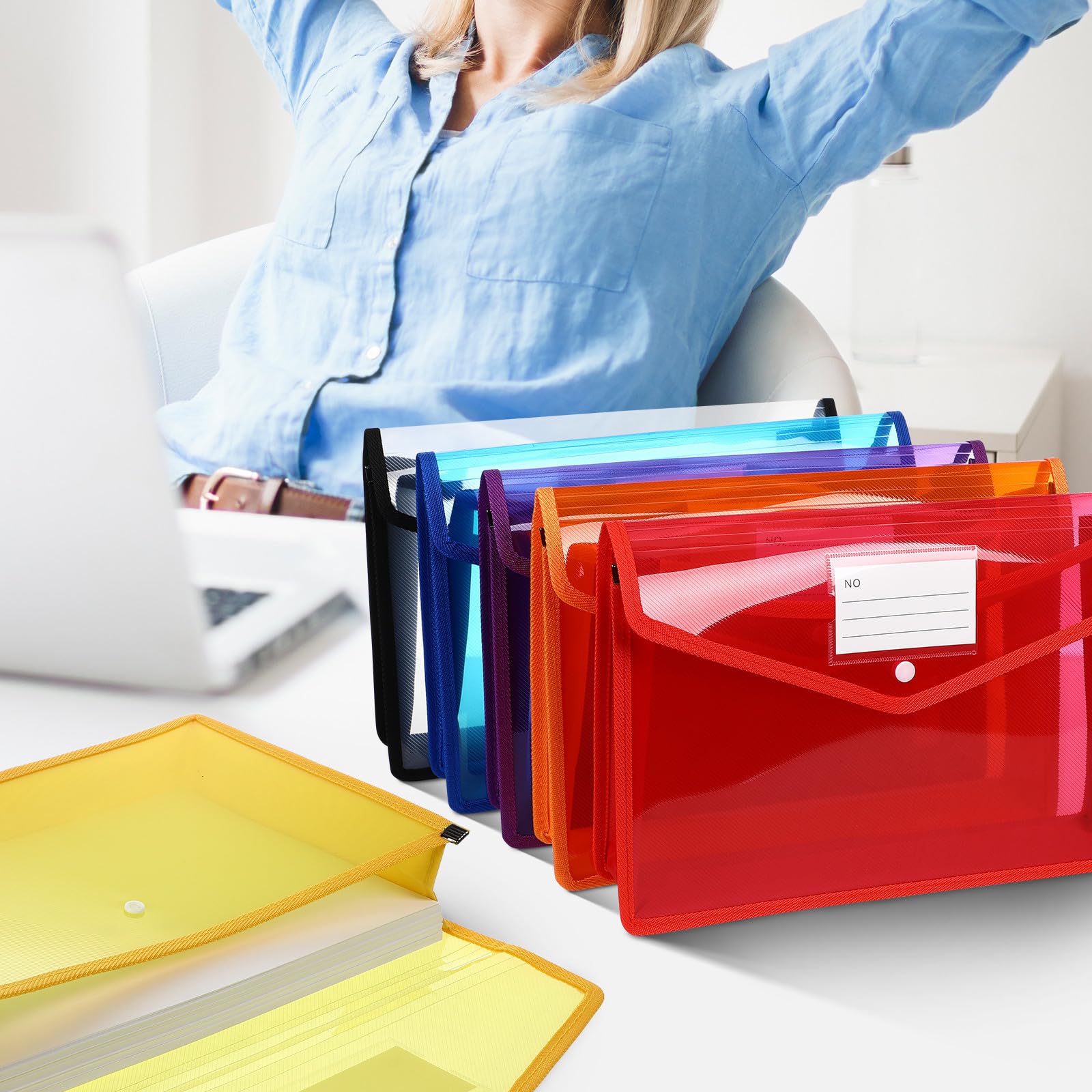 Yardwe 7 Piezas Sobres de Plástico Transparente con Cierre de Botón para Organización de Oficina y Escuela, Material Pp Resistente Tamaño A4 para Archivos y Documentos