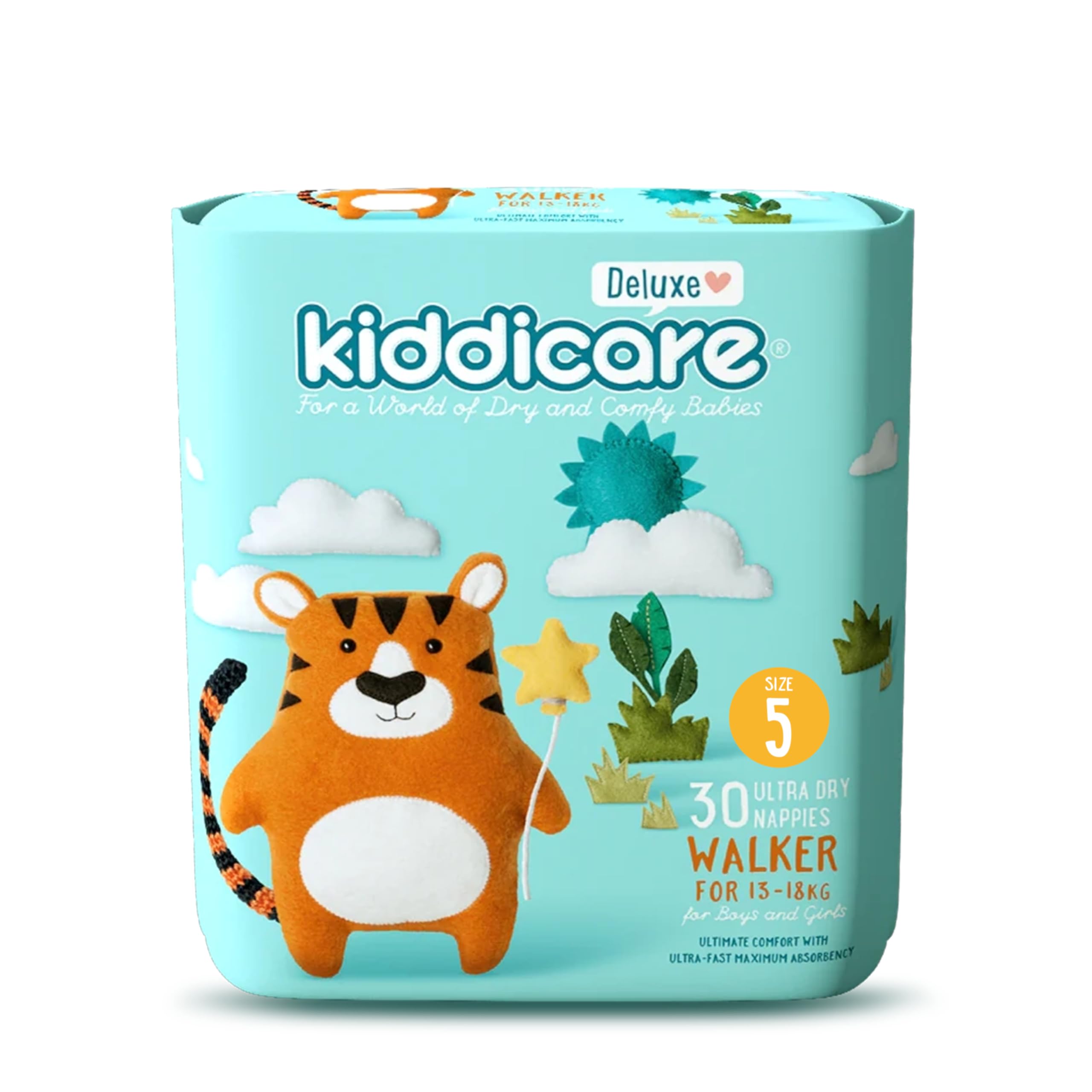 Baby Deluxe Walker Diaper Nappy, Size 5, 30 Count, Leakage Protection, 13-18 kg, Anti Rash, 12 Hours Absorption, Cottony Soft Ultra Fast High Absorb Technology (Pack of 1)