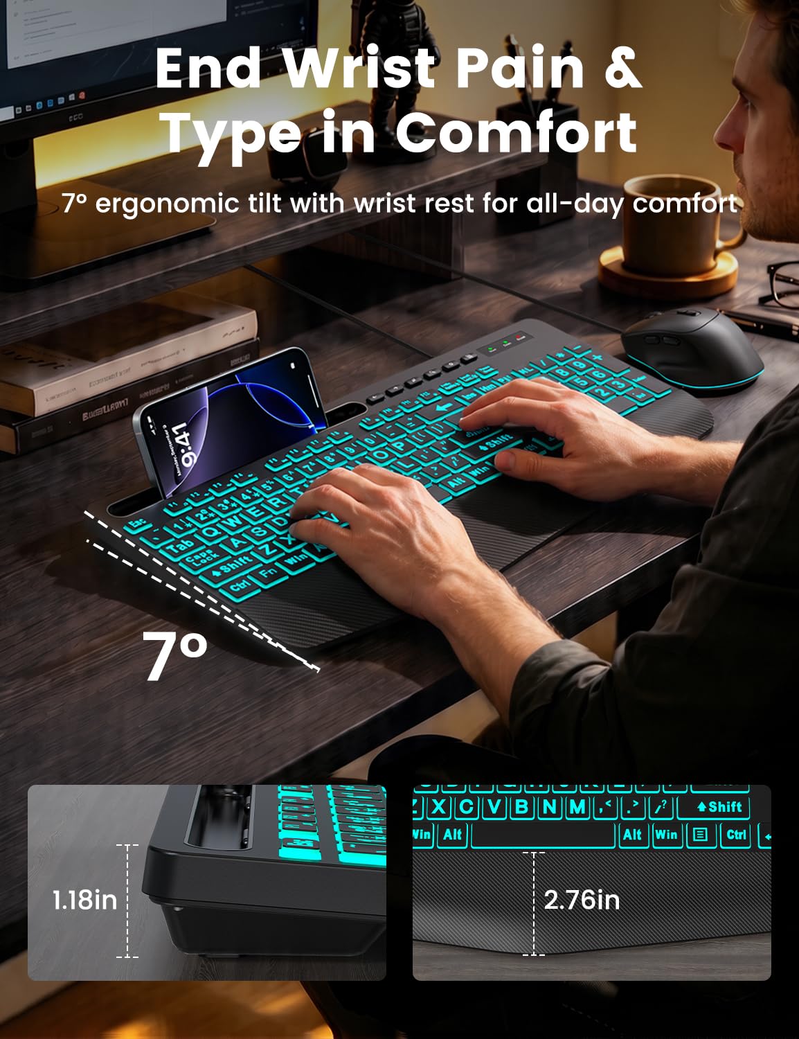 SABLUTE KM21Pro - Tastiera cablata e mouse, tasti retroilluminati con stampa 4 volte più grande, poggiapolsi, design ergonomico, Plug & Play USB per PC portatili Windows, ideale per anziani, studenti