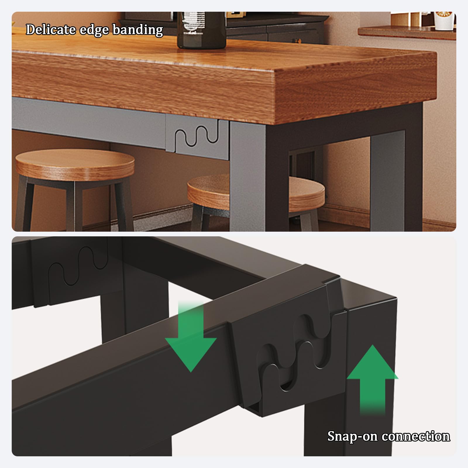 Comptoir de bar moderne pour cuisine et salle à manger en bois massif et métal - Table étroite pour petit déjeuner - Noir et noyer - 120 x 40 x 105 cm