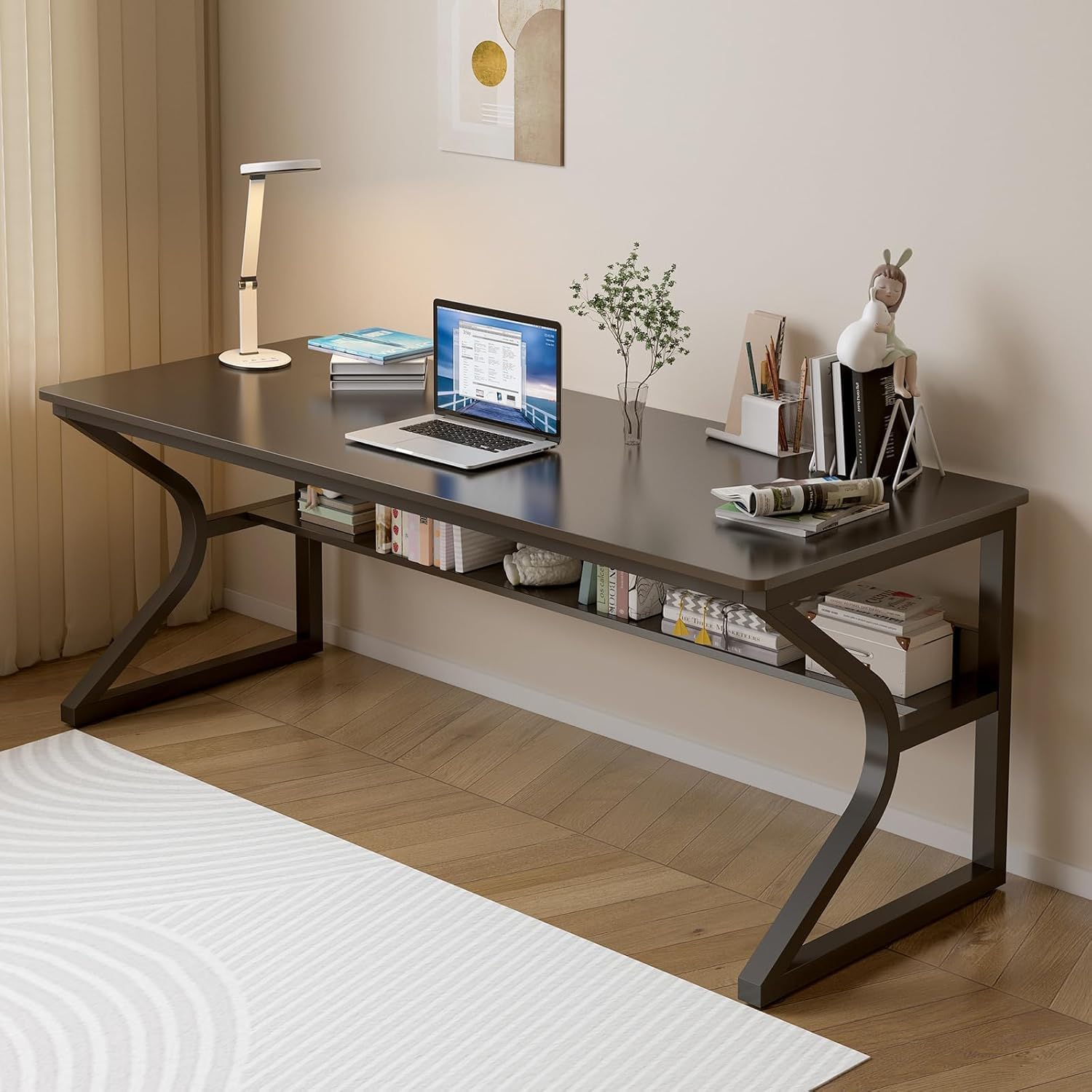 TEKAVO Kynes Computer Table for Home Pc | Office Table for Home with Lower Shelf, Laptop Table, Work Table, Study Table, Modern Workstation | Black Wood, Metal, (150 Cm x 60 Cm x 75 Cm) - DIY