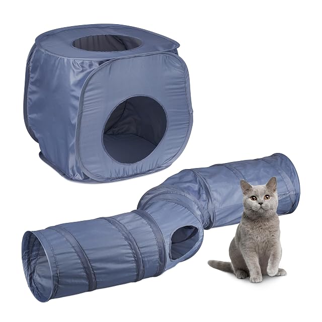 Relaxdays Túnel para Gatos con Cueva, 2 en 1, Juguetes para Felinos, Tubo Plegable para Gatitos con 4 Salidas