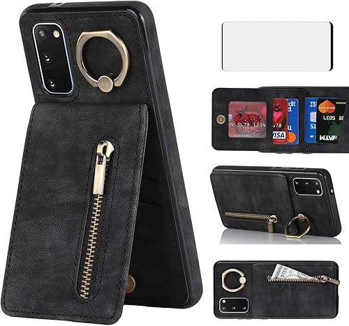 Asuwish Funda de teléfono para Samsung Galaxy S20 5G de 6.2 pulgadas con protector de pantalla de vidrio templado y soporte de tarjeta RFID, soporte