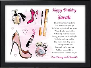 Personalised 13th, 16th, 18th, 21st, 30th Birthday Gifts for Her - Custom Birthday Gifts for Daughter, Sister, Niece, Auntie, Best Friends, Mum - Makeup Shoes Perfume Birthday Poem