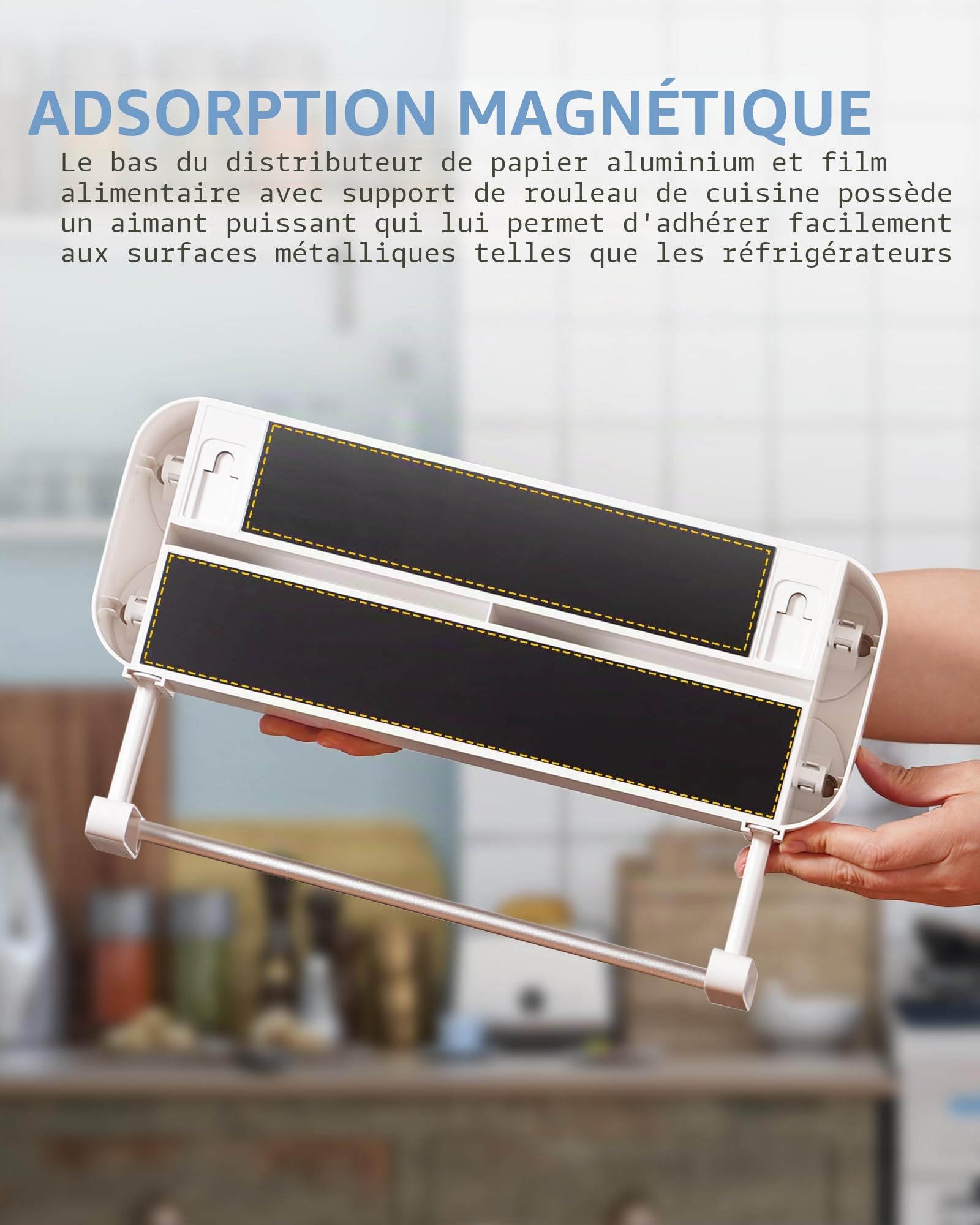 3 in 1 Derouleur Film Alimentaire avec Porte Sopalin Cuisine, Distributeur Film Alimentaire, Magnétique Distributeur Papier Aluminium et Film avec Coupeur (Couleur Bambou et Bois)