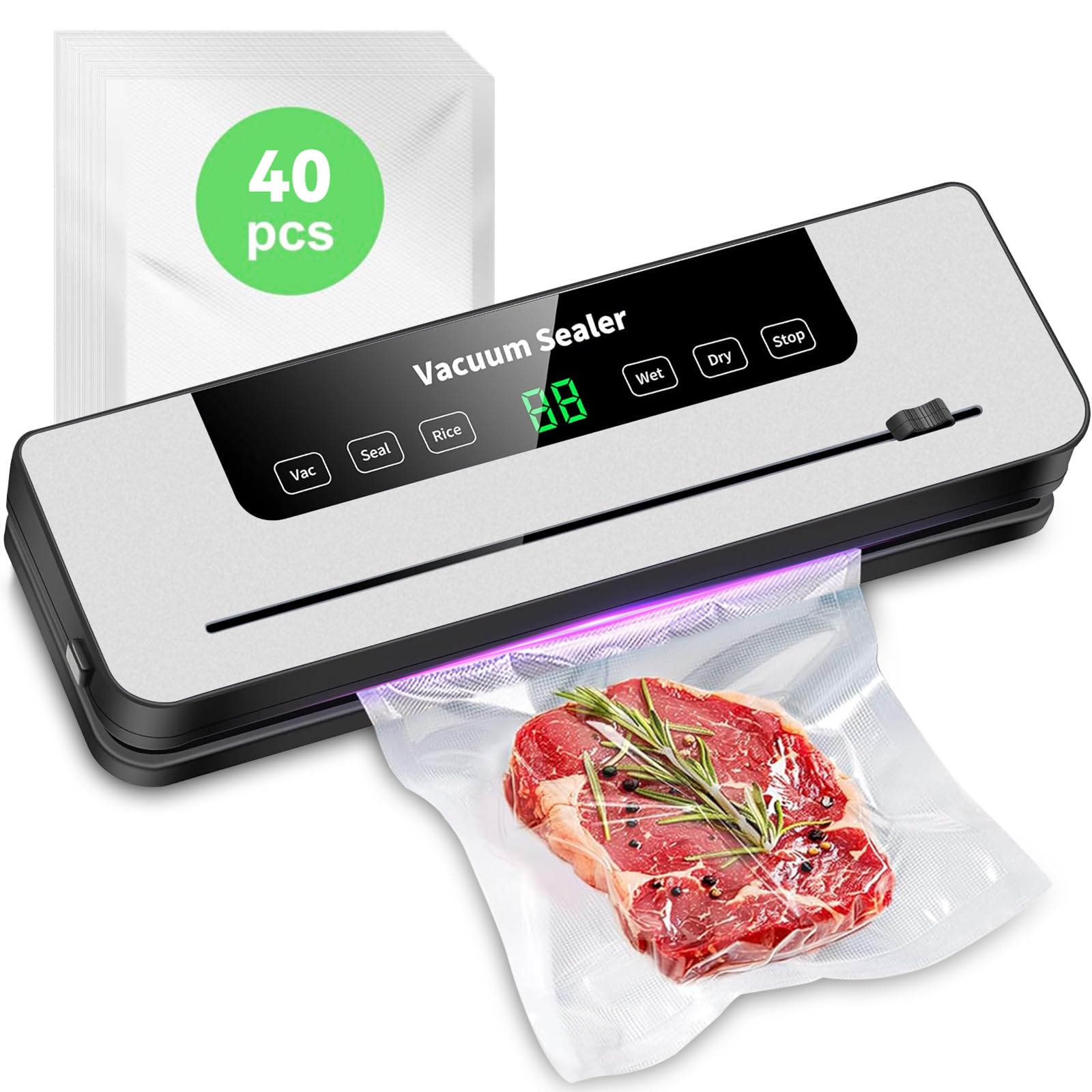 Macchina Sottovuoto Alimentare 6 In 1,Y 40 Inclusi Sacchetti Sottovuoto e Tubo Accessorio,Macchina imballatrice sottovuoto multifunzionale per Cottura Sotto Vuoto e Conservazione Alimenti
