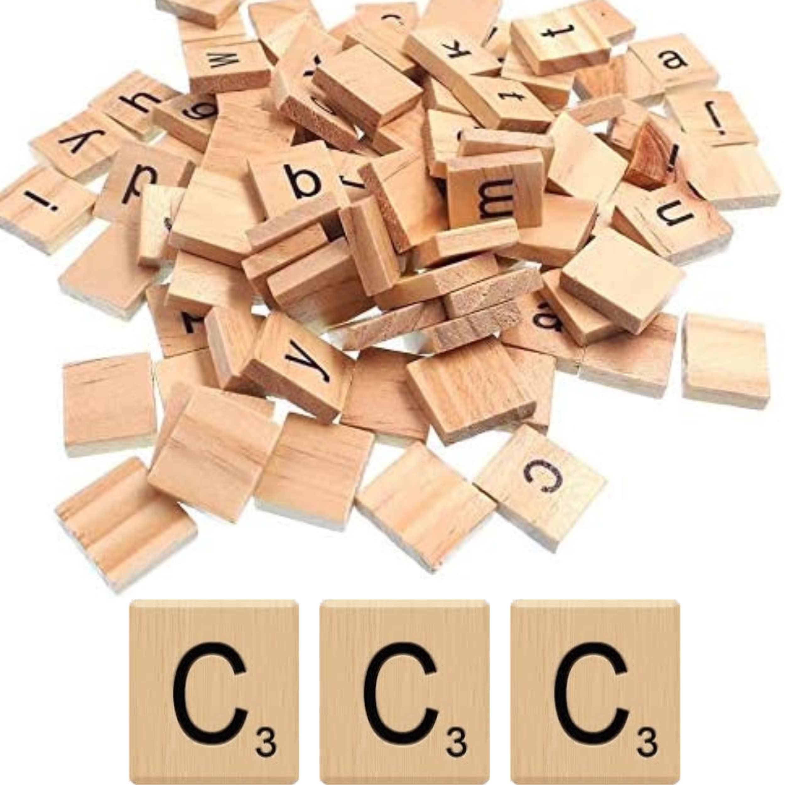 Glamified Pack of 100 - C Scrabble Tiles - Same Letters Bags -WOODEN SCRABBLE TILES BLACK LETTERS NUMBERS FOR CRAFTS WOOD ALPHABETS (Letter C, Pack of 100 Tiles)