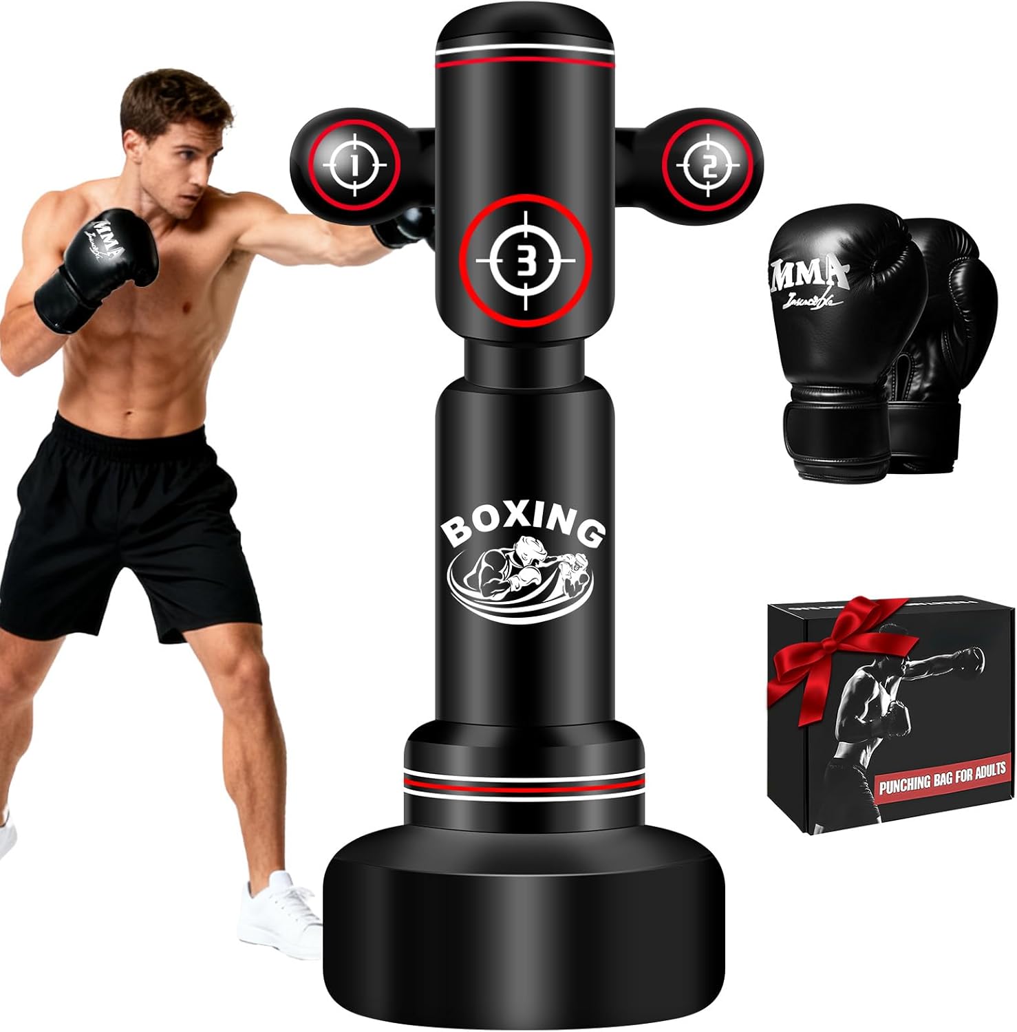 JUOIFIP 70'' Freestanding Punching Bag with Gloves & Stand - Inflatable Heavy Boxing Bag for Adults, Teens, MMA, Kickboxing, Muay Thai Training