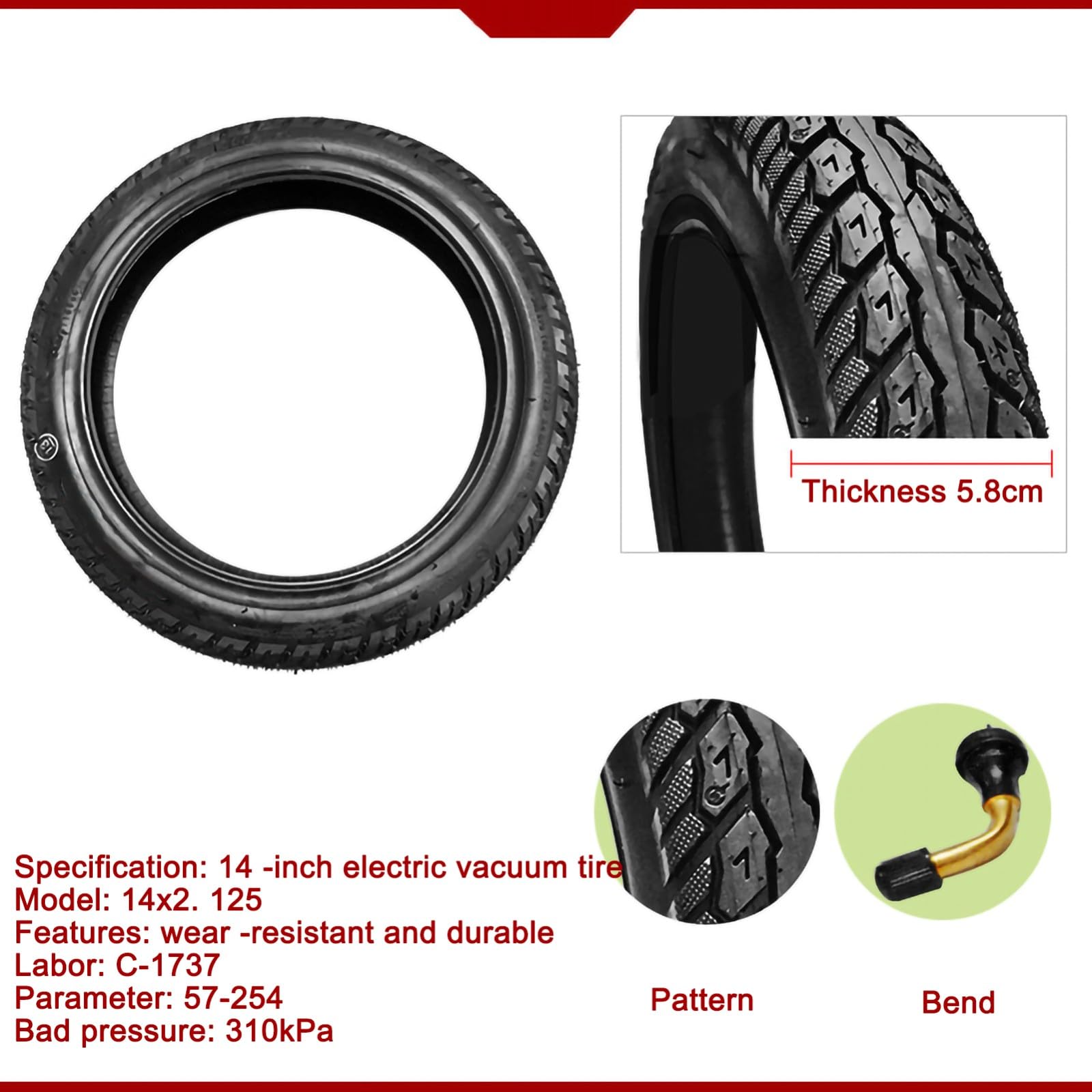 Chambre à Air D'origine 14 Pouces Pneu Extérieur Compatible Avec