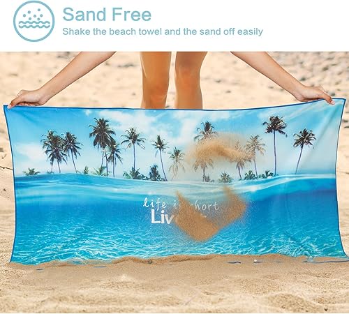 Miniatura 4 de Vimorco Toalla de playa azul, toalla de piscina de gran tamaño de 30 x 60 pulgadas, toalla de baño de microfibra absorbente súper suave para