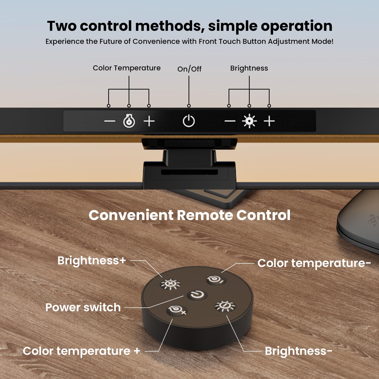 Barra de luz para monitor con control remoto, lámpara de monitor de computadora USB, barra de luz de pantalla para cuidado de los ojos, temperatura de color ajustable, atenuación continua, 3