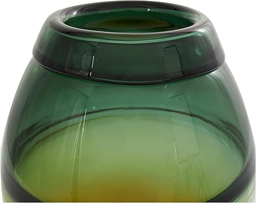 Miniatura 4 de Deco 79 Jarrón de cristal hecho a mano con base amarilla, 9 x 9 x 11 pulgadas, verde