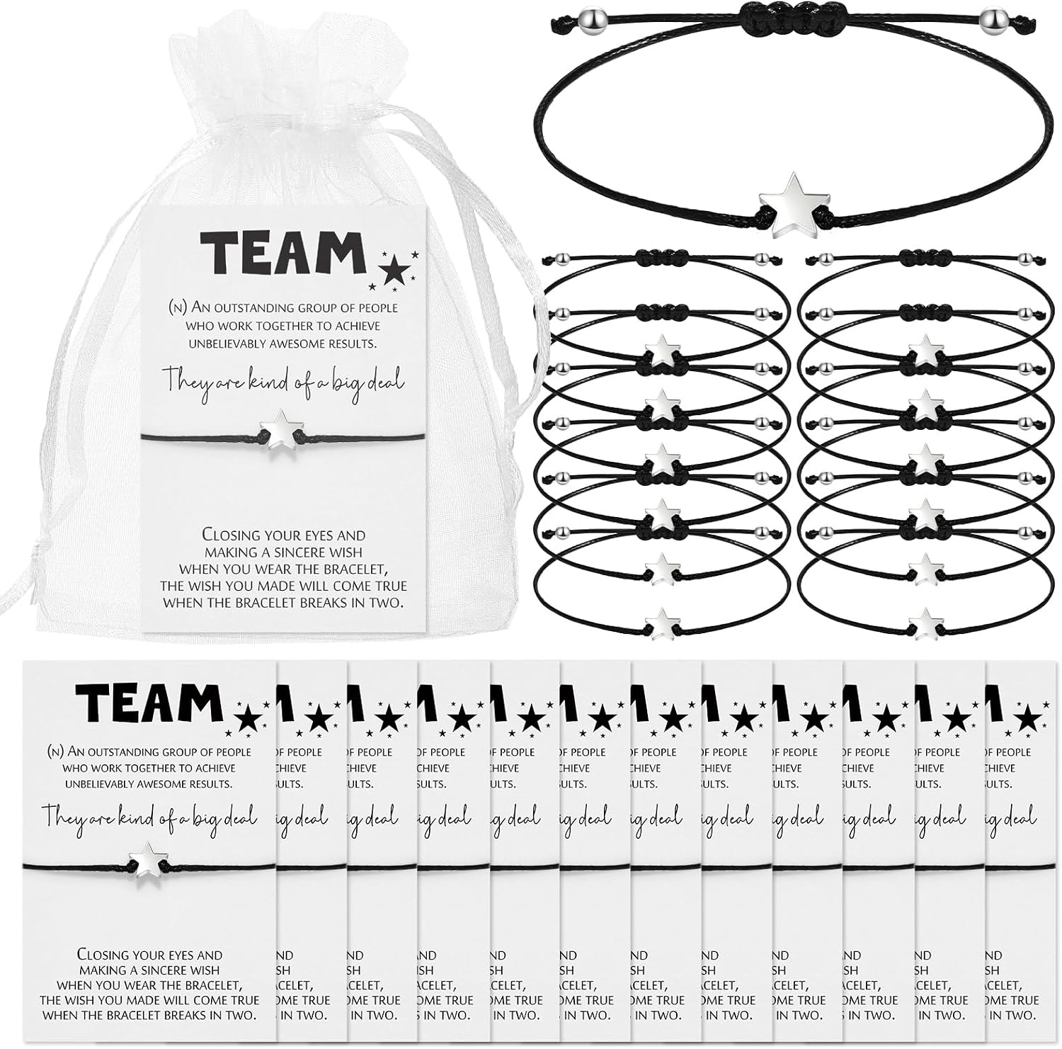 Sasylvia 36 Set 12 Set Team Appreciation Gifts for Employee Lucky Bracelet Bulk Gifts for Teacher Wishing Bracelet with Cheer Cards Organza Bag for Work Coworker Staff Office