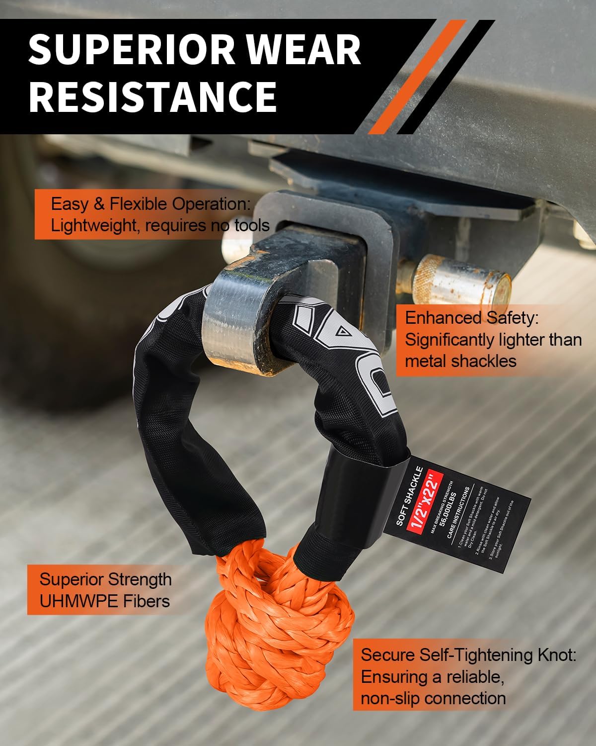 DAYDOOR 56,000 LBS Soft Shackle Recovery Kit, 1/2" x 22" (2-Pack) with 7075 Aluminum Snatch Ring, Winch Accessory for Jeep Wrangler, Bronco, 4Runner, Tacoma, ATV/UTV/Jeeps/SUVs, 4x4 Off-Road(Orange)