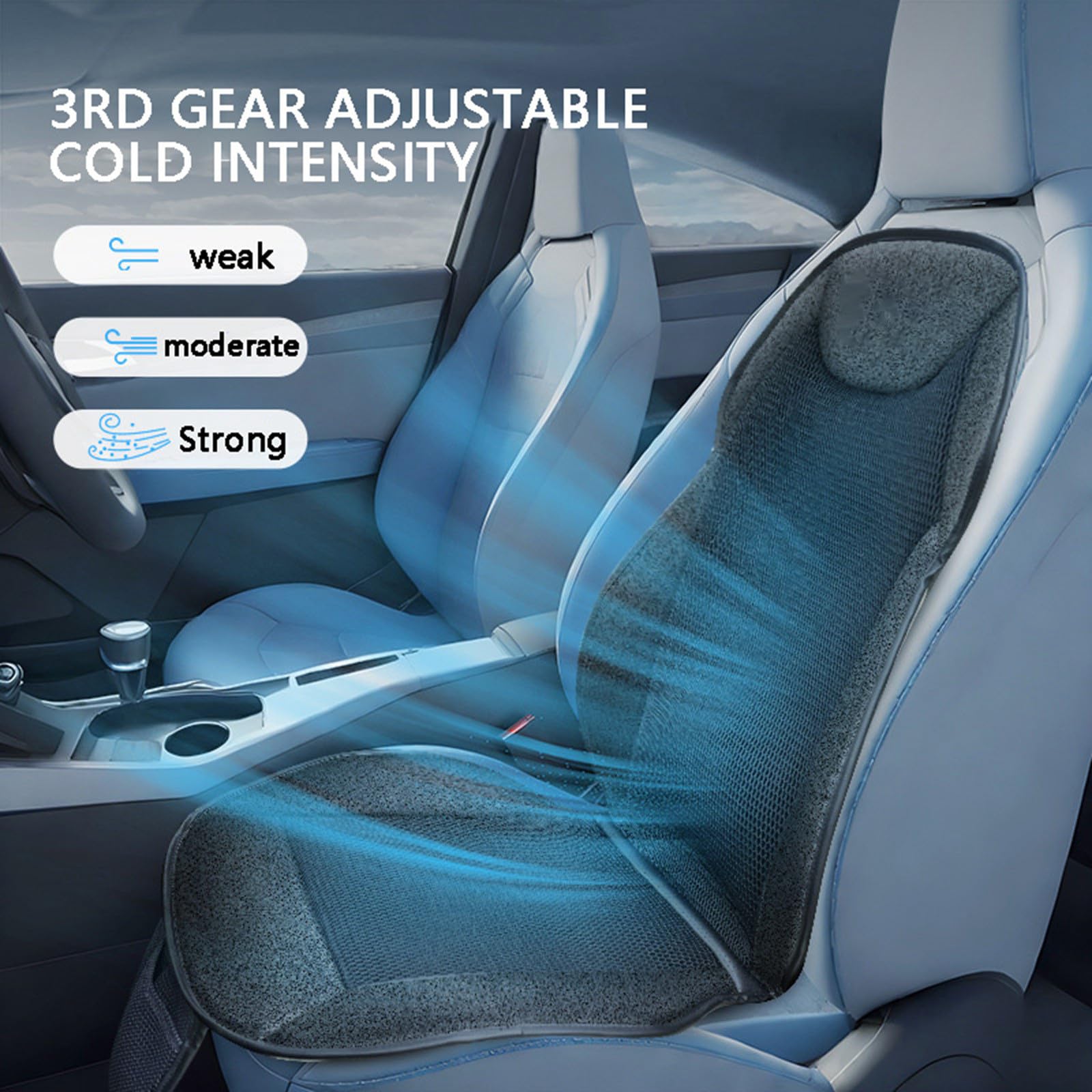 Cuscino decorativo per sedile in auto con il nostro cuscino estivo per sedile ventilato tramite USB, con ventilatore, aria condizionata fredda durante la guida, cuscino a cuneo (nero, 126 x 51