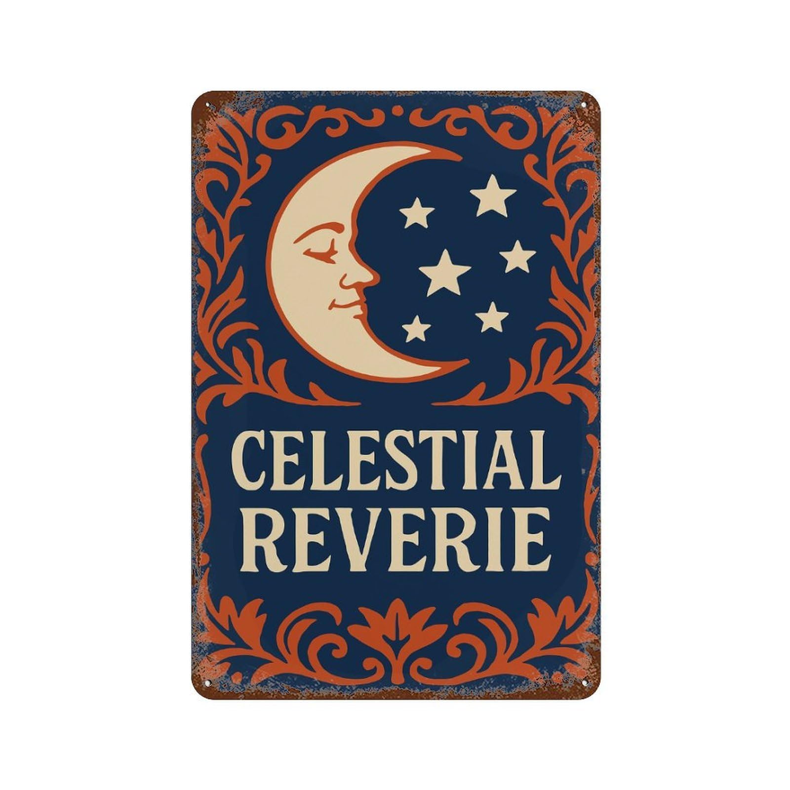 Celestial Reverie Moon And Stars Art 11.8"x7.9" Aged Metal Wall Plaque, Novelty Wall Decor for Shed, Workshop And Garage Wall Decor