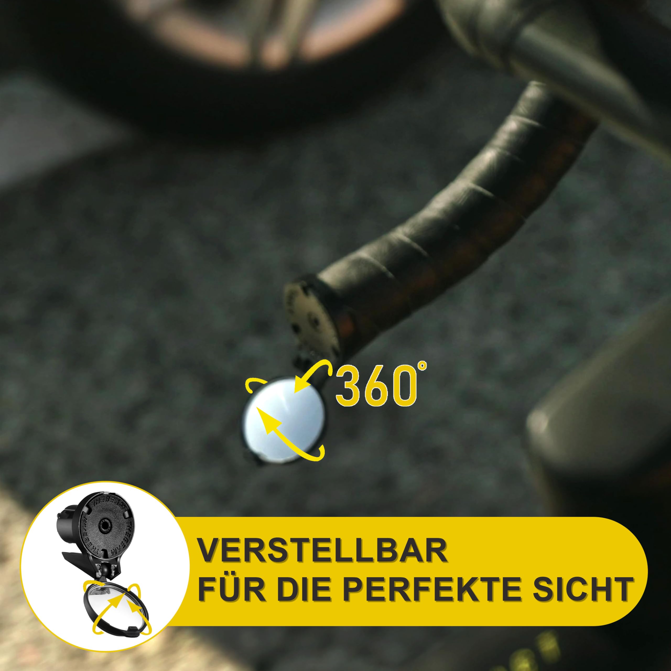 THE BEAM Corky Rennrad Spiegel – Klappbarer Fahrrad Rückspiegel für Dropbars & Rennradlenker – Kompakter Lenkerendenspiegel für Rennrad, E-Bike & E-Scooter – Schwarz