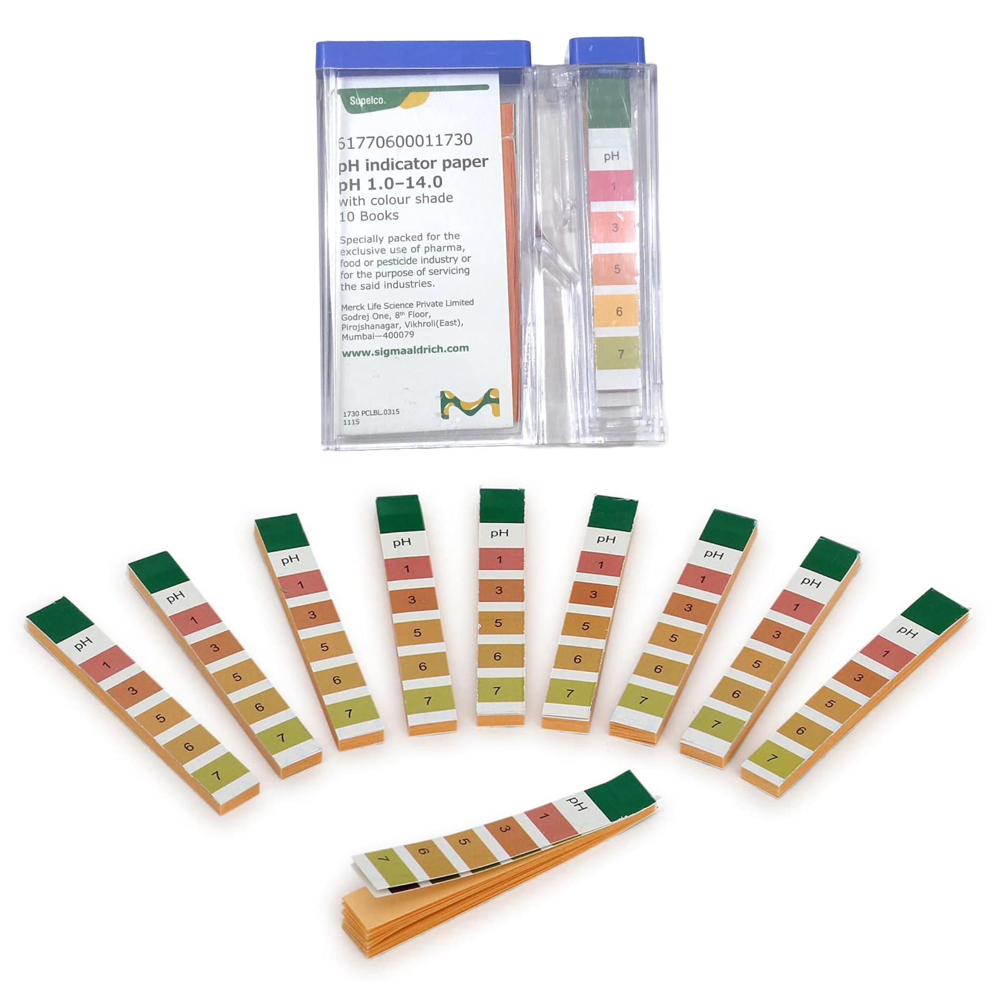 LABART MERCK pH Indicator Paper pH 1.0 to 14.0 (Pack of 10 Books) (200 Strips)