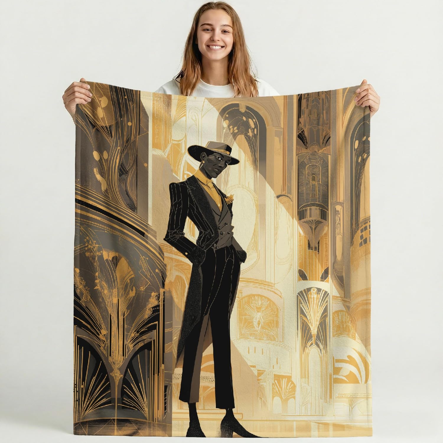 Genérico Niespodzianki i zabawne prezenty-koc z nadrukiem dla ojca matki bliskich i bliskich - złoty vintage koc na sofę polarową miękki termiczny 220 x 270 cm