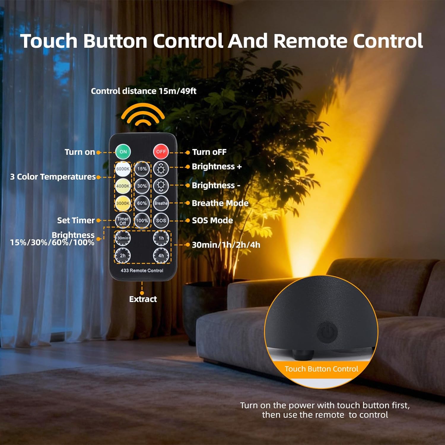 Wireless Battery-Operated Floor Can Light - 6000K LED Up Lights with Timer and Remote , 3 Color Temperatures and Dimmable Uplighting Spotlights ,Ideal for Indoor Corners, Sofas, Plants, and Wall Art
