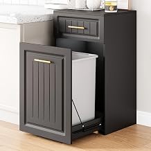 ZIFTY 13 Gallon Pull Out Trash Can Cabinet, Pet Proof Freestanding Kitchen Trash Bin Cabinet with Hideaway Drawer, Wooden Garbage Recycling, Laundry Hamper, Modern Farmhouse Waste Bin Furniture, Black
