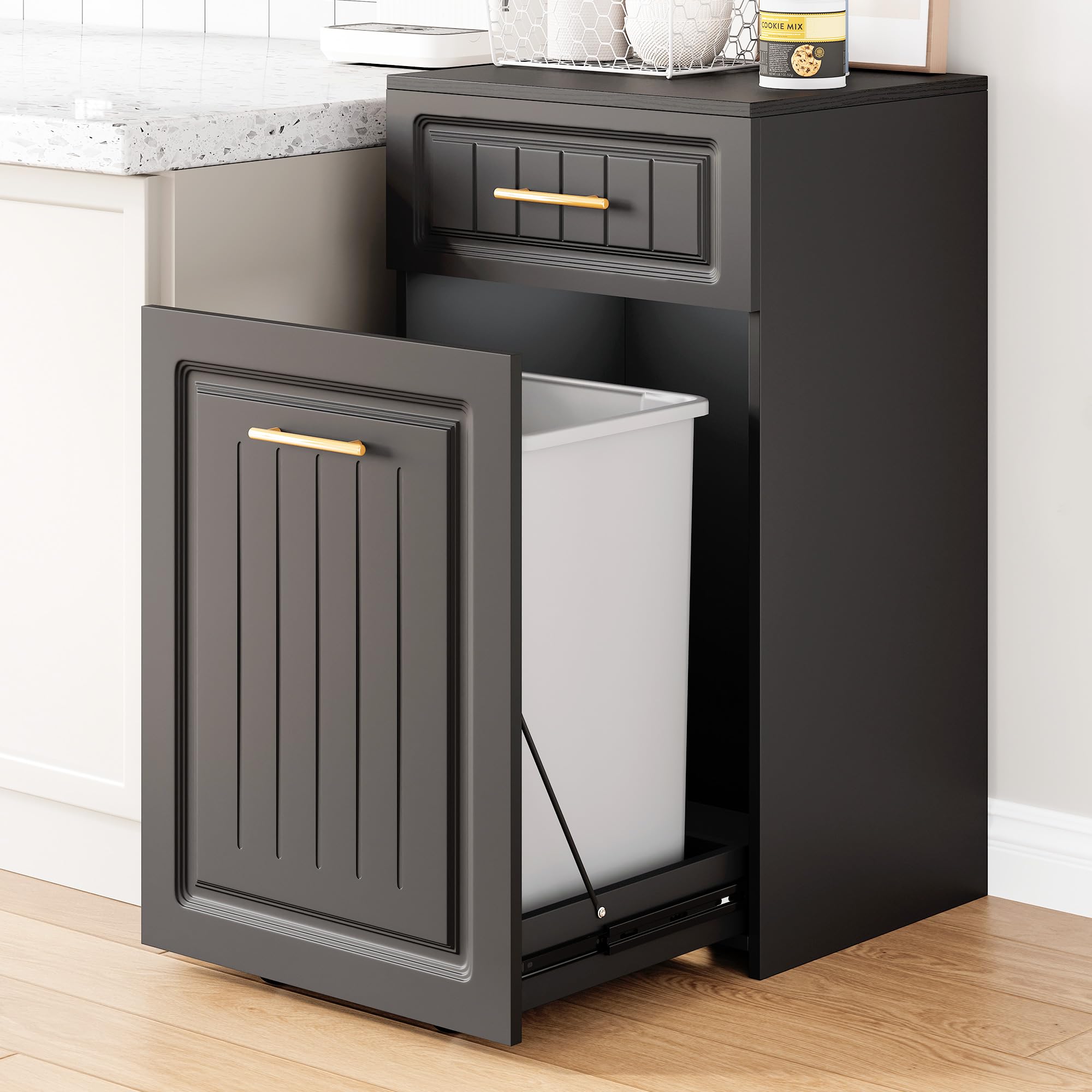 Photo 1 of [See Clerk Notes] ZIFTY Pull Out Trash Can Cabinet for 13 Gallon Bin, Laundry Hamper, Black