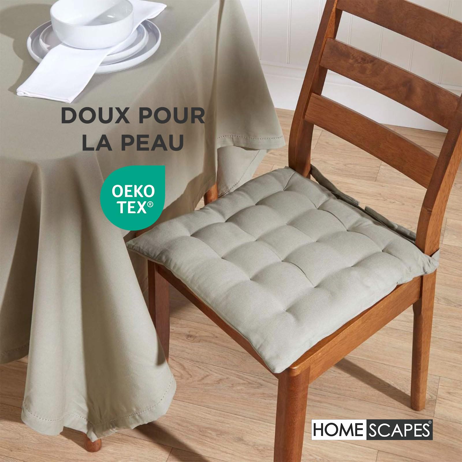 HOMESCAPES Galette de Chaise 40x40 cm, Lot de 6, Coussin de Chaise en Coton, Coloris Gris