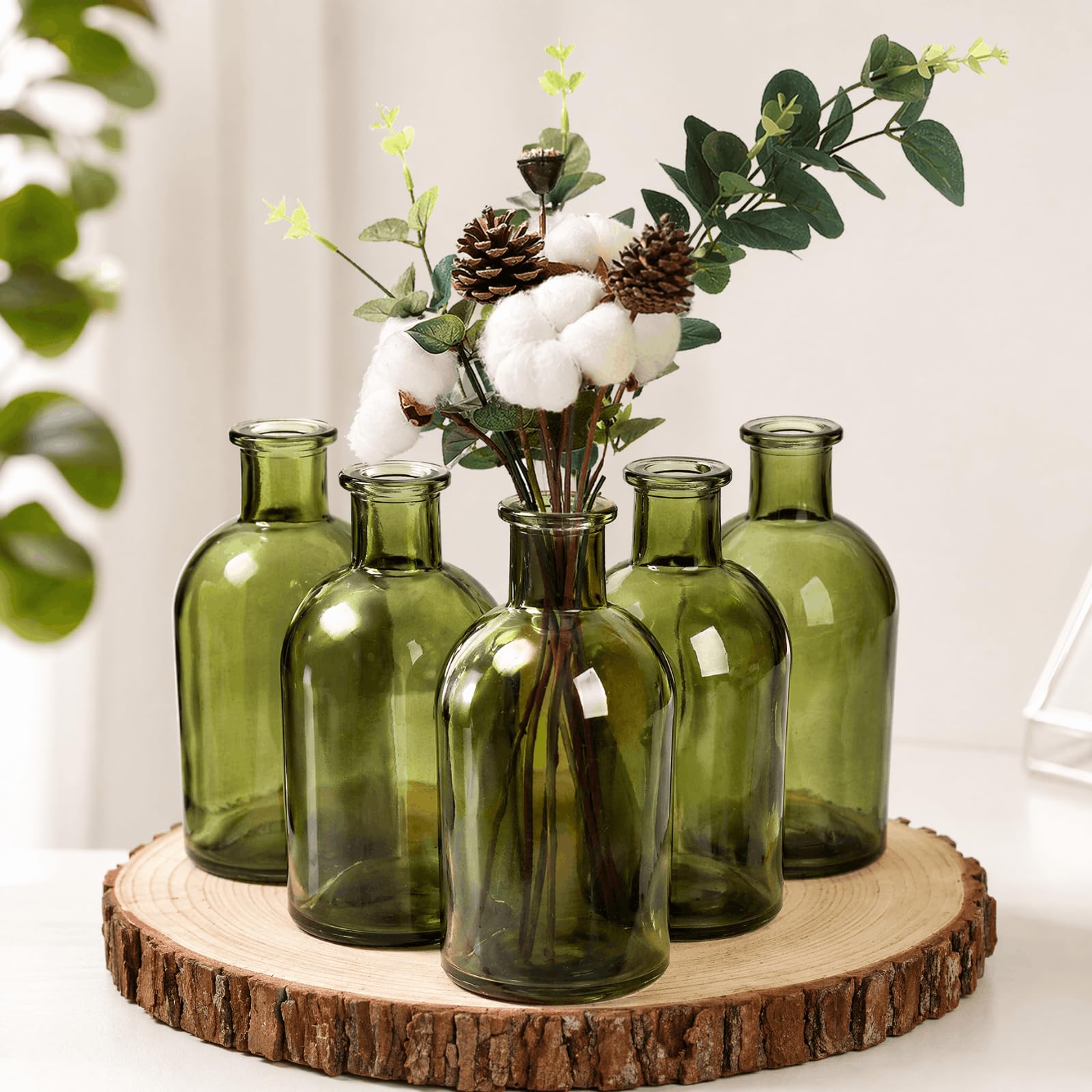 YOUEON Lot de 16 Petits vases décoratifs en Verre Vert de 250 ML pour Centre de Table de Mariage, réception, décoration d'intérieur, Bureau