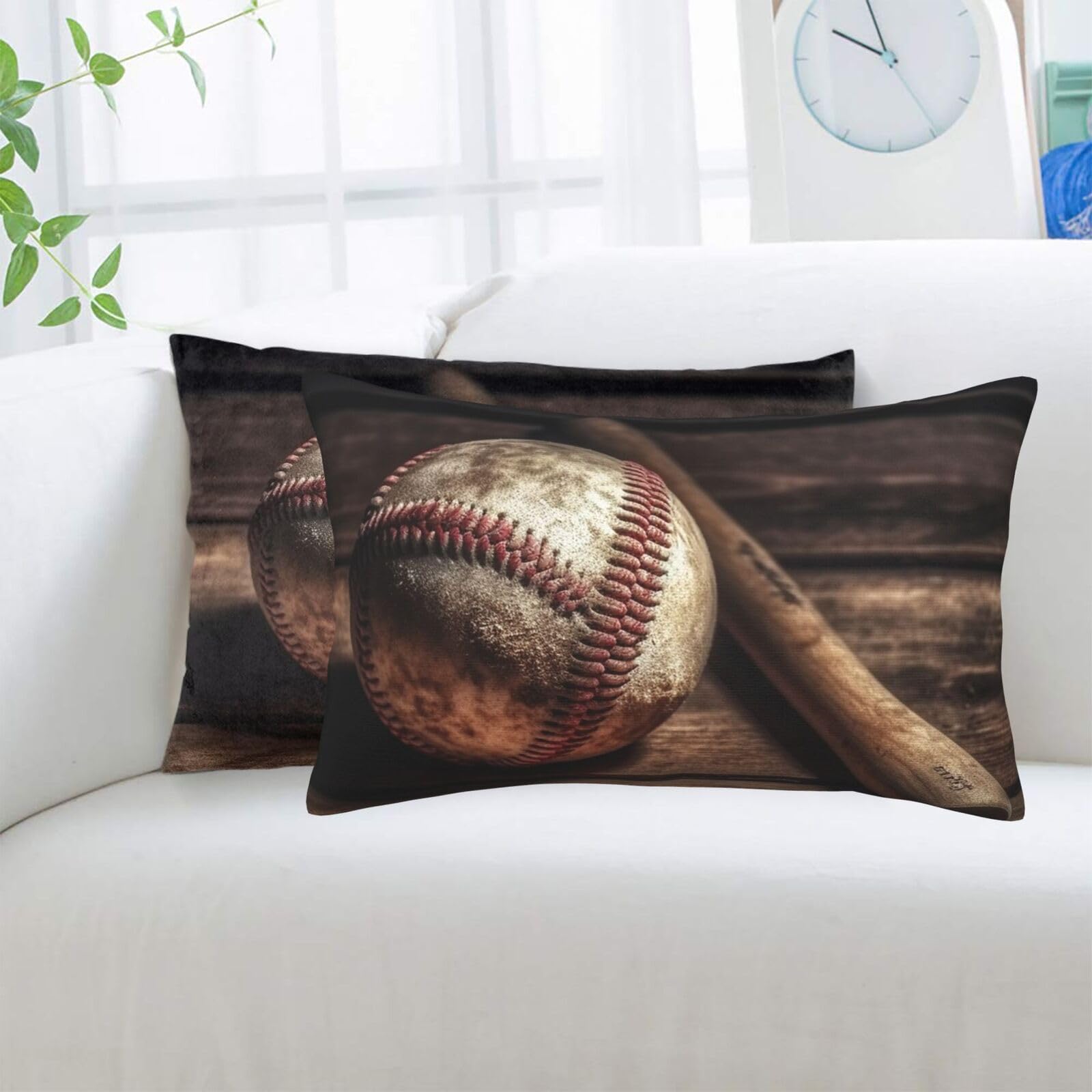 Baseball On Wooden Standard Pillowcases Sets of 2, Ultra Soft Microfiber Plush Pillow Cases 16"X24" Comfort Decorative Throw Pillow Cover with Hidden Zipper for Bedroom, Sofa, Couch