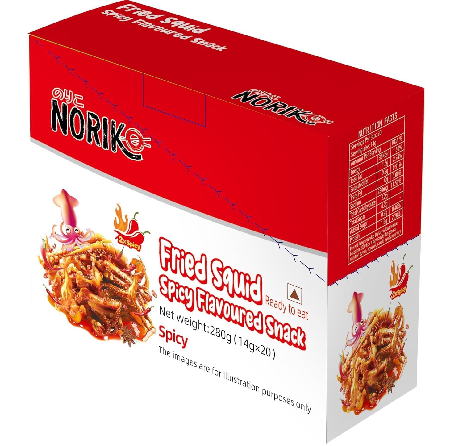 Noriko Fried Squid Spicy Flavoured Snack, Ready to Eat Seafood Snack, 14g, Pack of 20-image-22