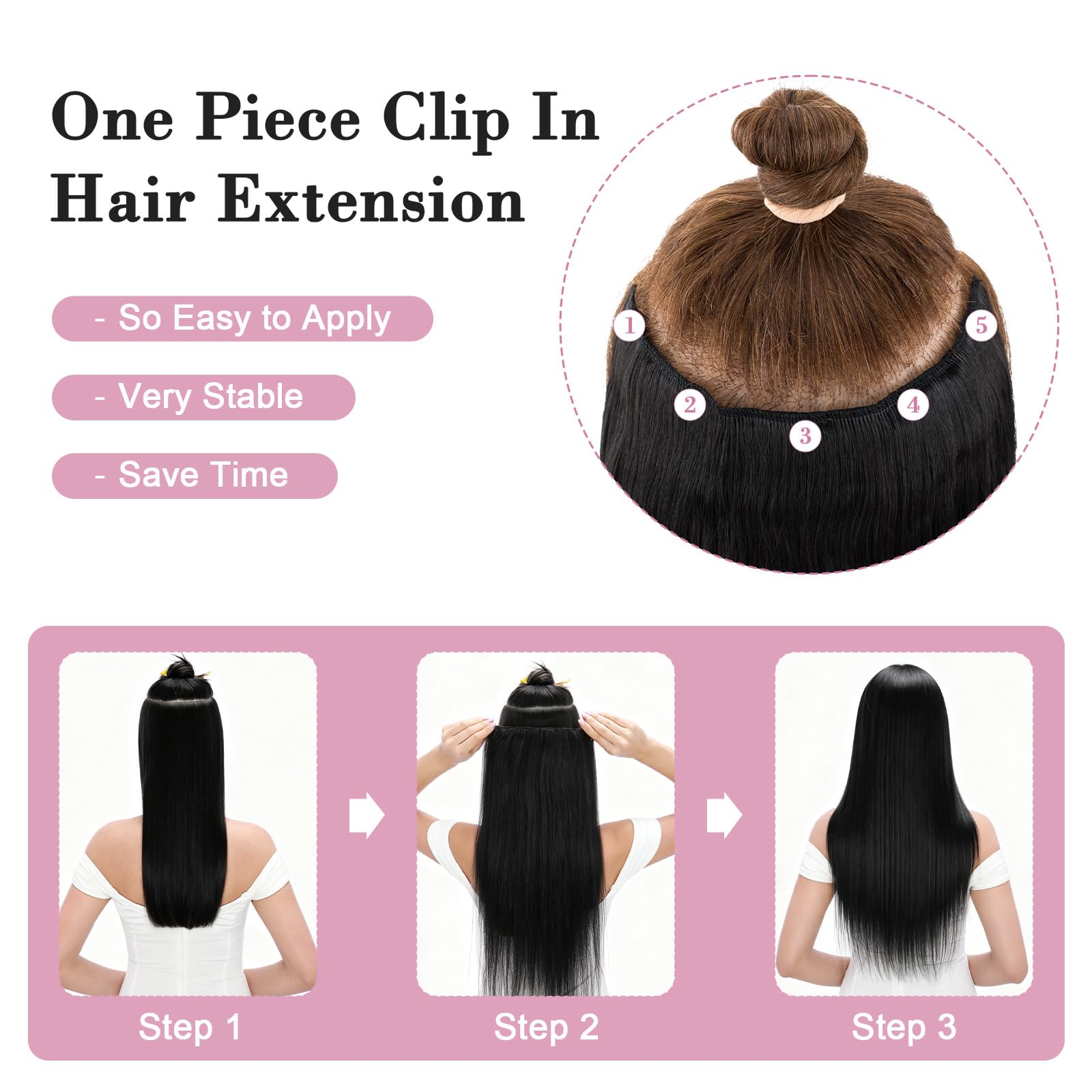 Clip in Hair Extensions Long Straight Layered Synthetic 5 Clips One-Piece SEGO One Piece With 5 Clips 3/4 Full Head Standard Weft  main image 4