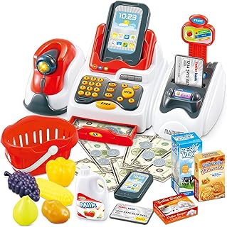 Toy Cash Register for Kids - Kids Cash Register with Scanner , Credit Reader, Play Cash Register for Kids, Toy Cash Register Learning Resources, Play Store, Play Money for Kids for Age 3-7+