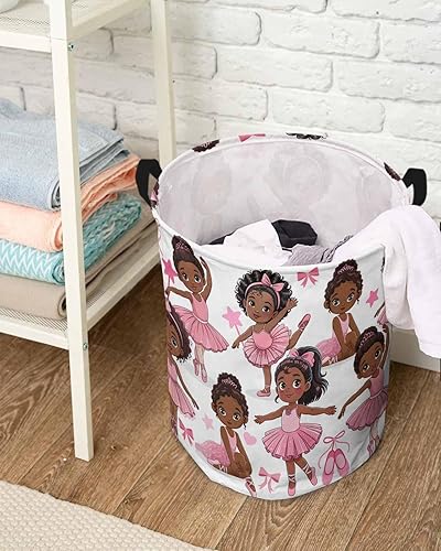 Miniatura 8 de Cesta de lavandería africana negra para bailar ballet, impermeable, plegable, falda rosa, lazo de estrella, bolsa de almacenamiento grande para