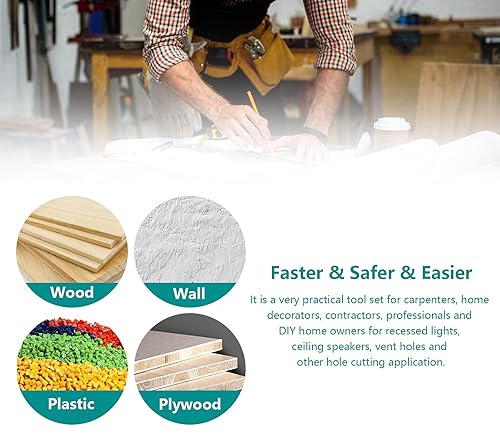 Miniatura 6 de Seimneire Sierra de agujero ajustable, de 1-316 a 11-34 pulgadas (30 a 11.811in), herramienta de corte circular ajustable resistente para yeso de