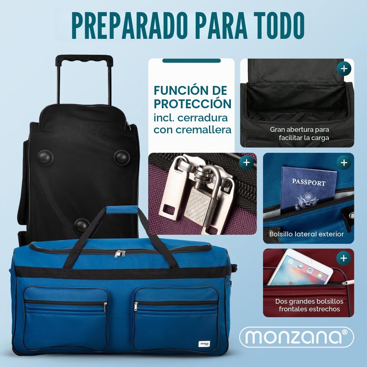monzana® Bolso de Viaje XXL Rojo 160L 85x43x44 Ruedas Asa Telescópica Deporte Equipaje Función Trolley