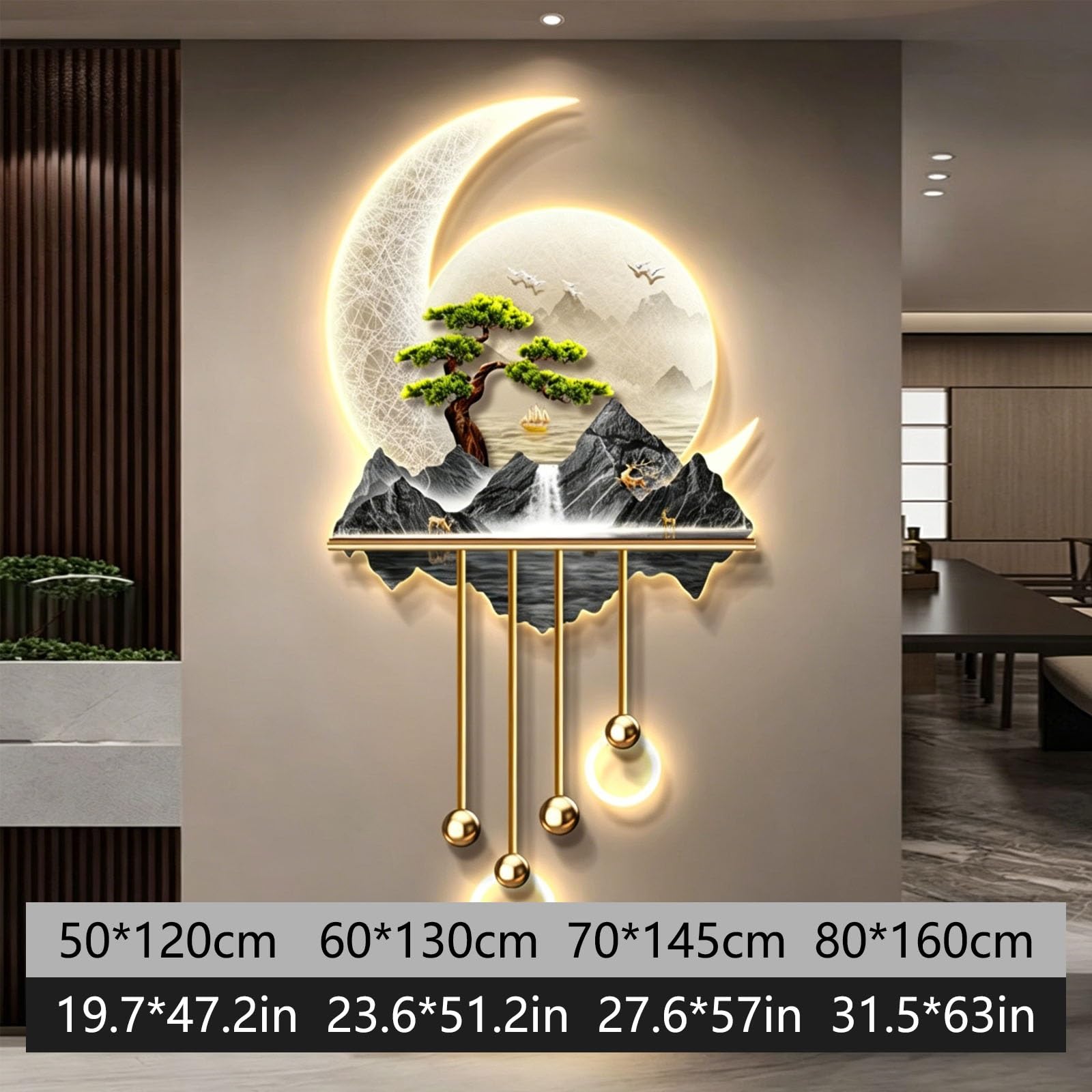KEIFCUACLA Scultura Murale Paesaggistica 3D – Complemento D'arredo Moderno Con Illuminazione LED E Alimentazione A Rete, Ideale Per Soggiorni E Ingressi(D,50 * 120cm/19.7 * 47.2in)