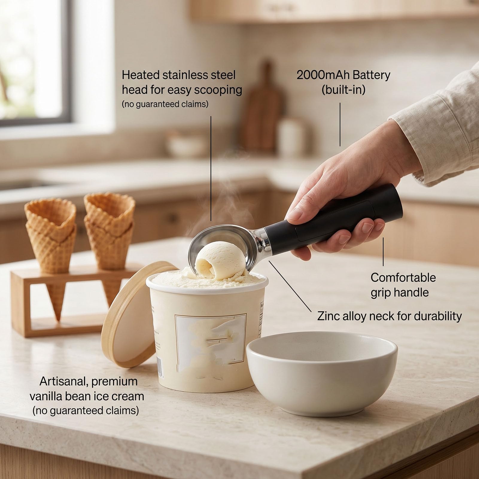 banapoy Cuillère à Crème Glacée Chauffée, Cuillère à Glace électrique Rechargeable à Chauffage Rapide, Auto-fondante pour Durci, Gelato, Magasin, Usage Domestique