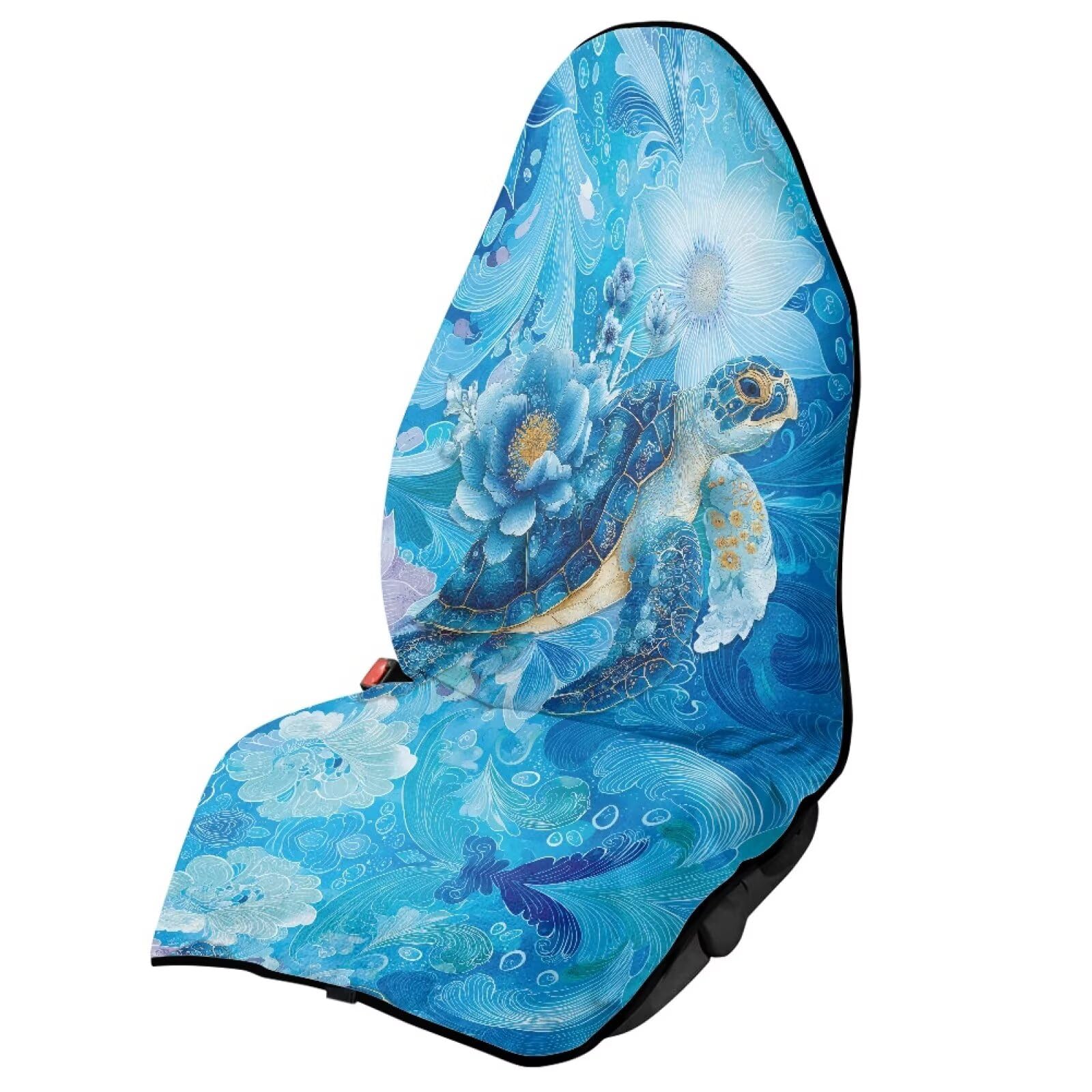 Car Seat Towel Covers, Universal Hibiscus Turtle Blue Front Bucket Seat Cover Fit for Auto Truck Van SUV, Waterproof Seat Protector for Athletes Pets Gym Car Decor