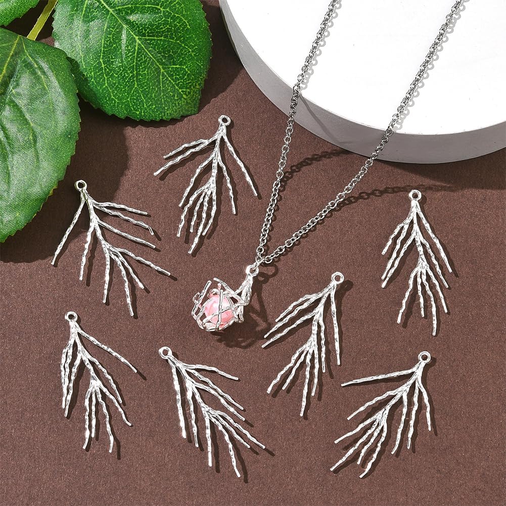 SUNNYCLUE 1 Box 10Pcs Branch Shape Blanks Claw Pendant Trays Bulk Silver Brass Empty Prong Bezel Adjustable Cage Stone Holder Charm for Jewelry Making DIY Necklace Craft Finding Supplies Women Adults - Image 5