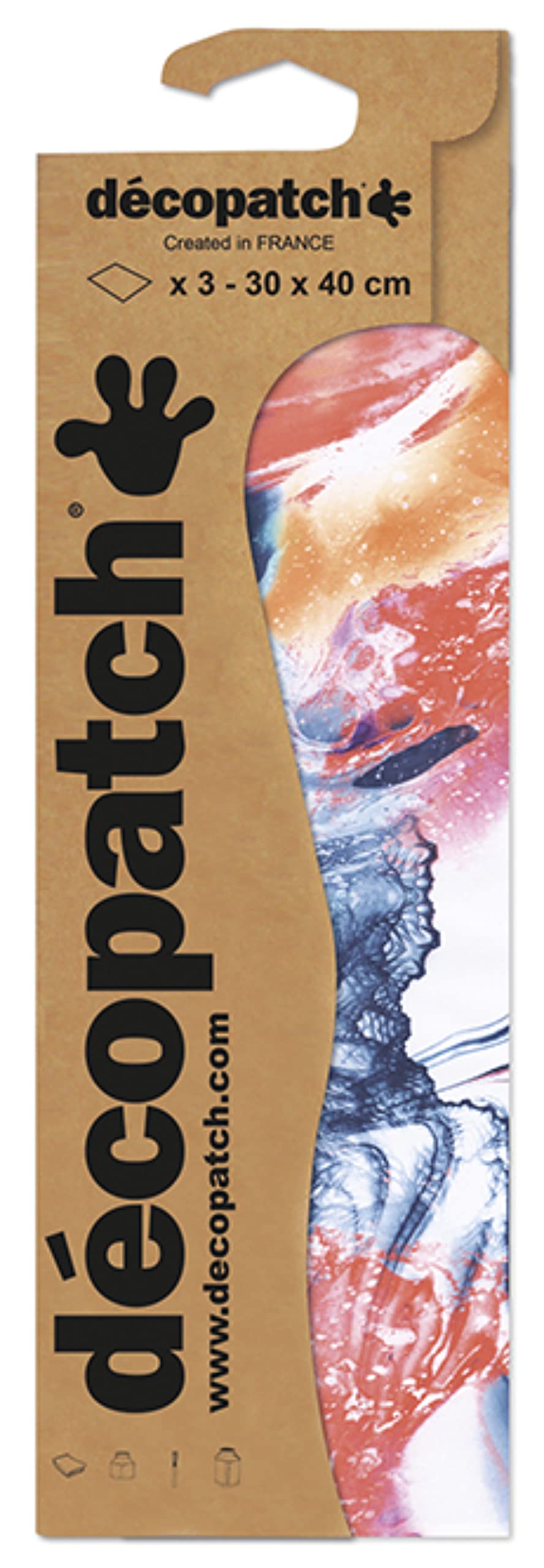 Décopatch - Ref C793C - Marble Watercolour Ink Effect Paper Pack - Each Sheet 30 x 40cm, Pack of 3 Paper Sheets - Best Used With Décopach Glue & Varnish, Multicoloured