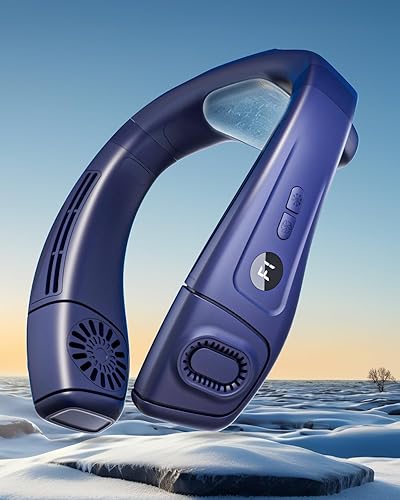 MGUP Neck Air Conditioner with 6 Adjustable Levels,Cooling Neck Fan Support 360Β°Airflow and Cooling Plate,5200mAh Portable Rechargeable Wearable Personal Fan,Fast Cooling for Women/Men - Blue