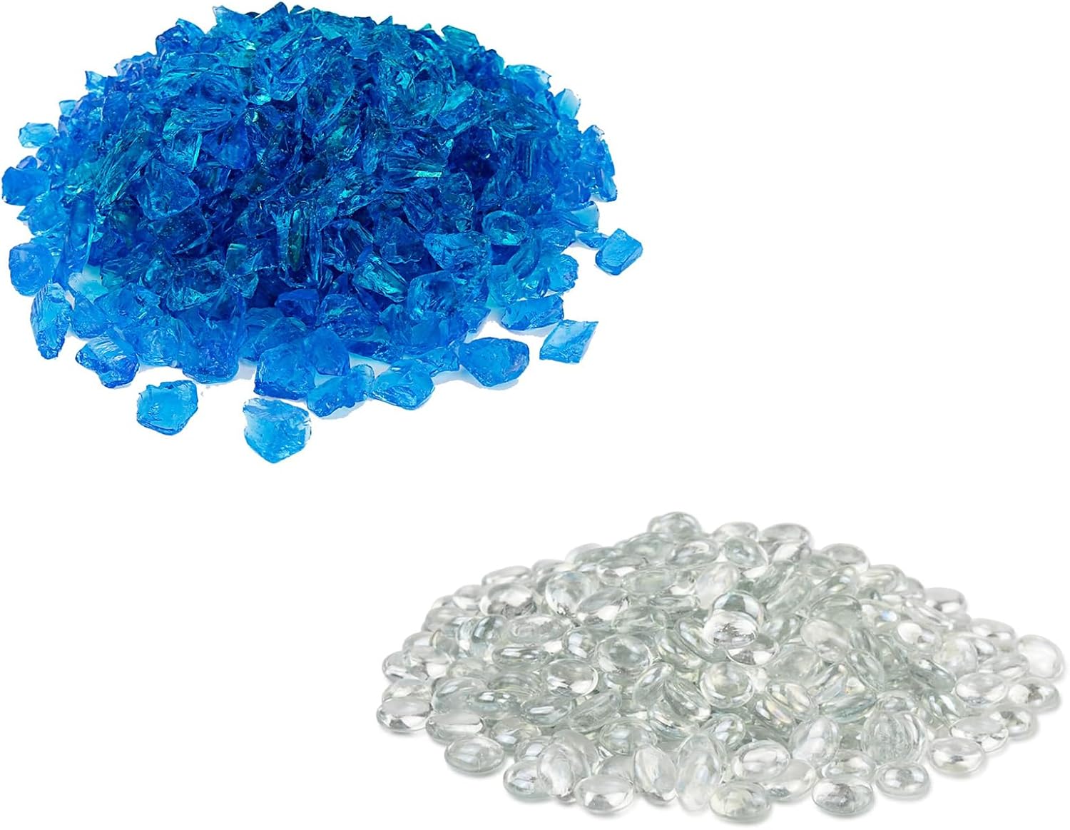 GRISUN 20 Pounds Caribbean Blue Fire Glass and 10 Pounds Ultra Clear Fire Glass Beads for Fire Pit - 1/2 Inch Tempered Glass Rocks for Natural or Propane Fireplace, Outdoors and Indoors Firepit Glass