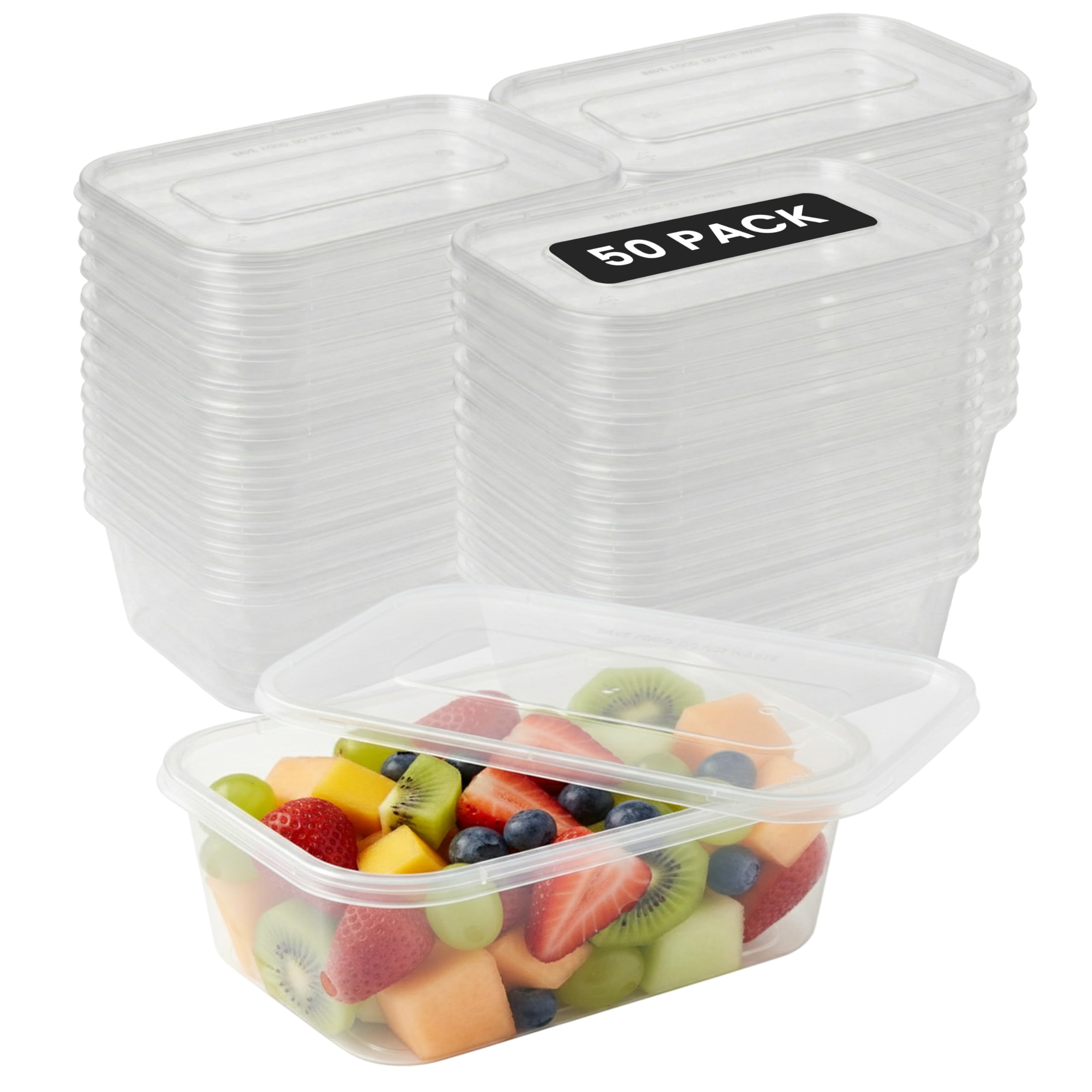 Aspect Food Containers, 50 x 750ml Plastic Food Containers With Lids, Airtight, BPA Free, Reusable, Microwave & Freezer Safe,Takeaway Meal Prep Containers For Hot & Cold Food