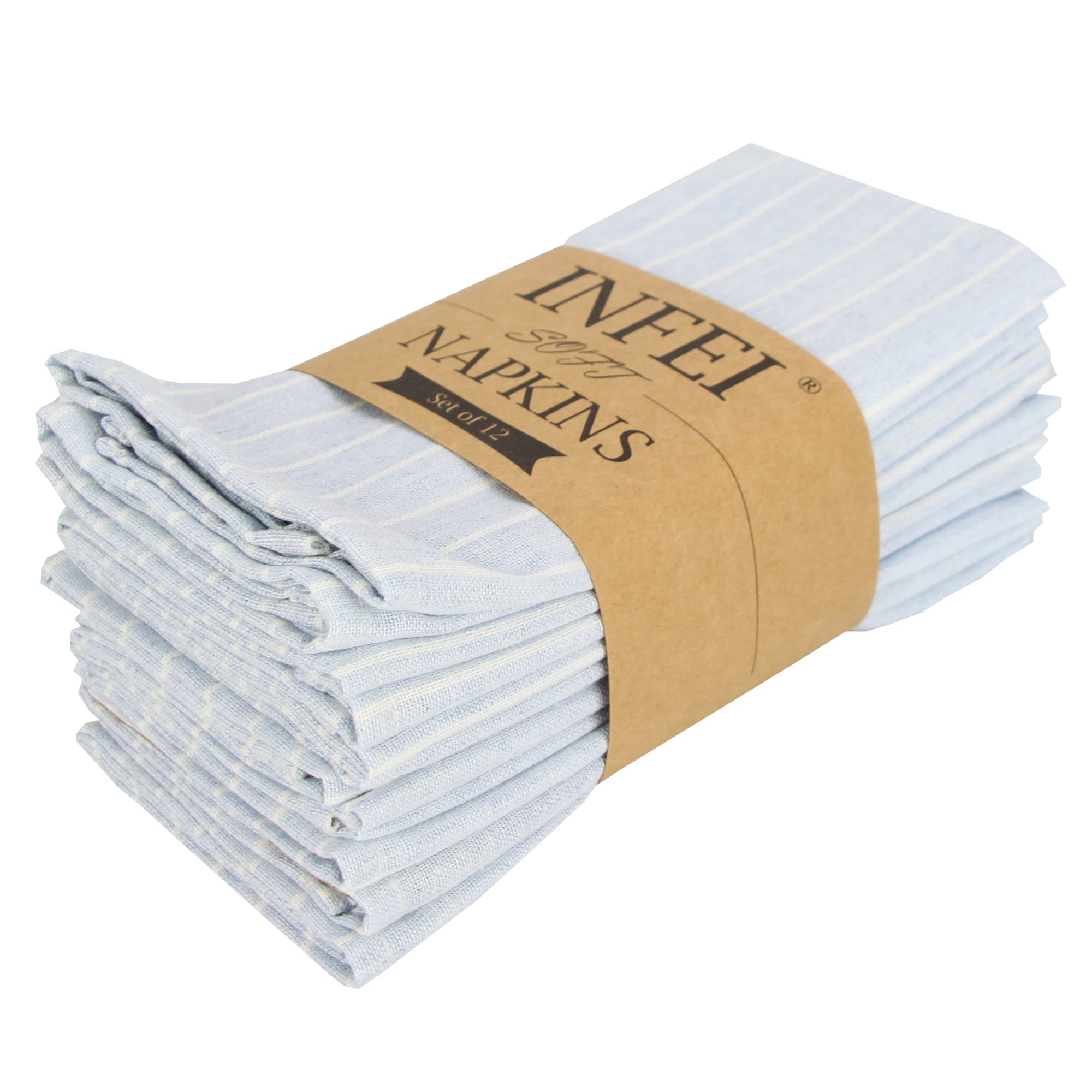 Serviettes de table en lin rayée bleu ciel, l'élégance textile signée Blanc Doux