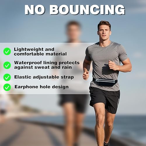Miniatura 4 de Riñoneras delgadas para correr para mujeres y hombres, bolsa ajustable impermeable para correr, soporte para teléfono para corredor, Negro