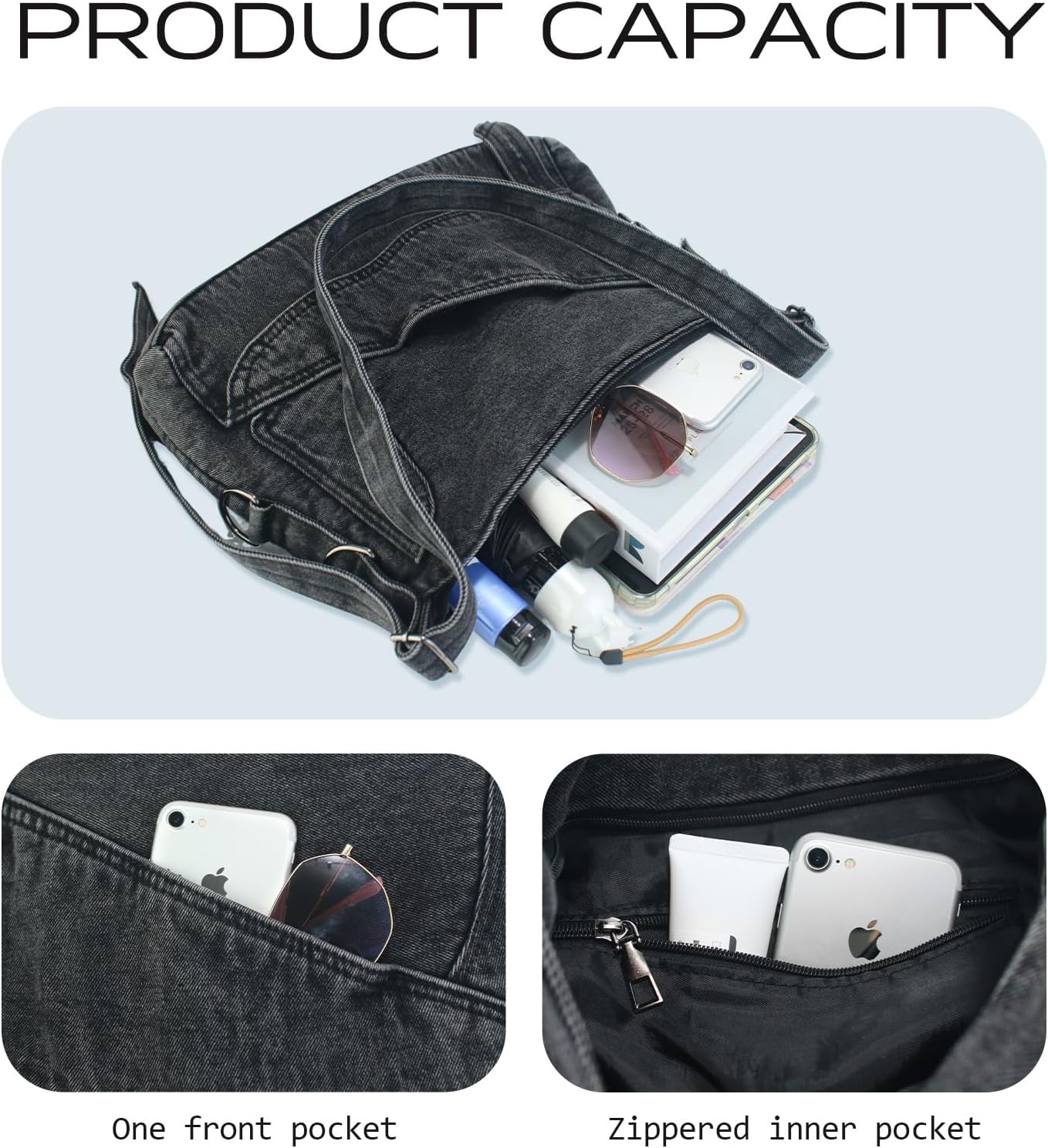 Denim Shoulder Bags for Women Retro Jean Hobo Purse With Adjustable Strap Large Tote Handbags - Image 4